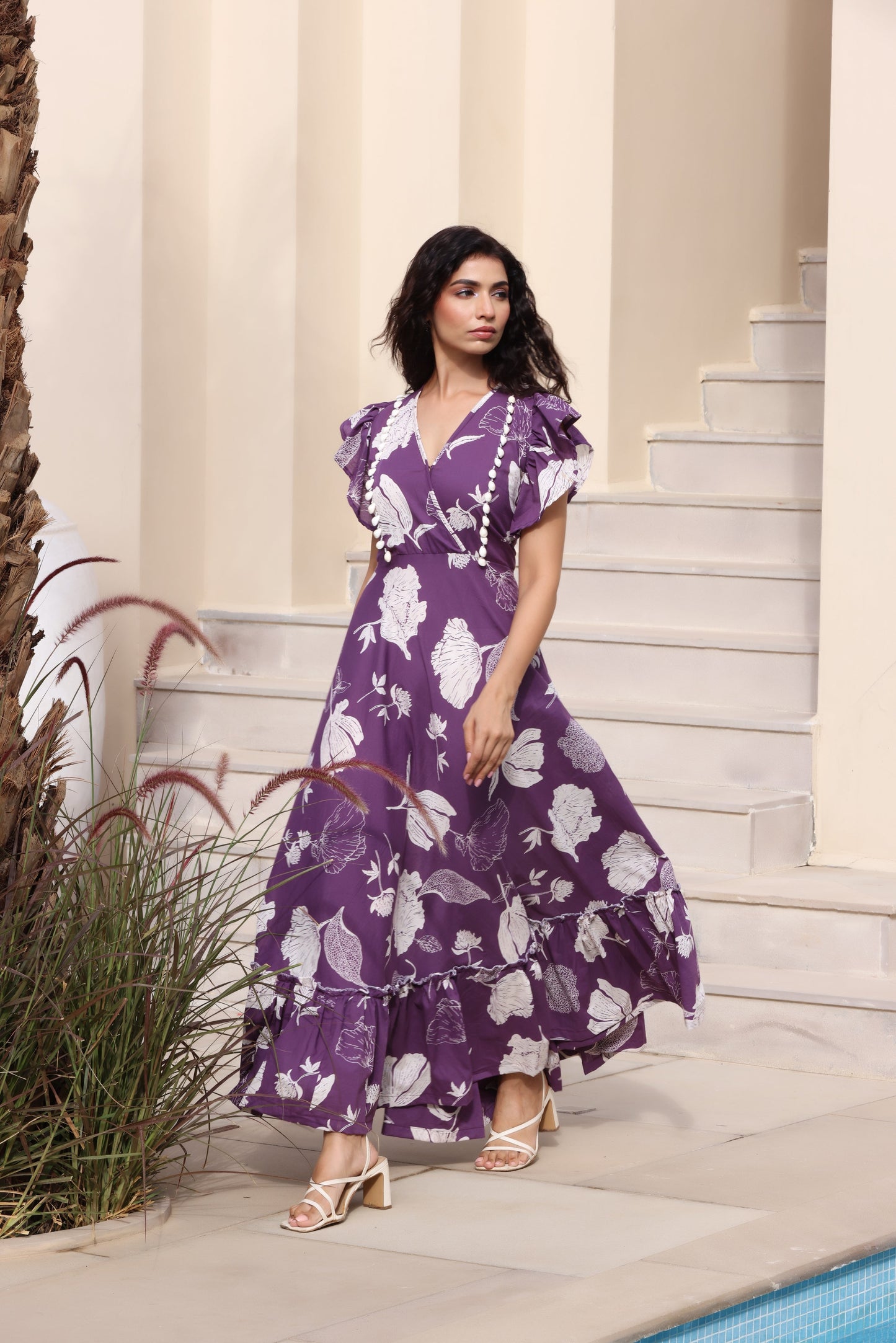 Purple Night Floral Maxi Dress