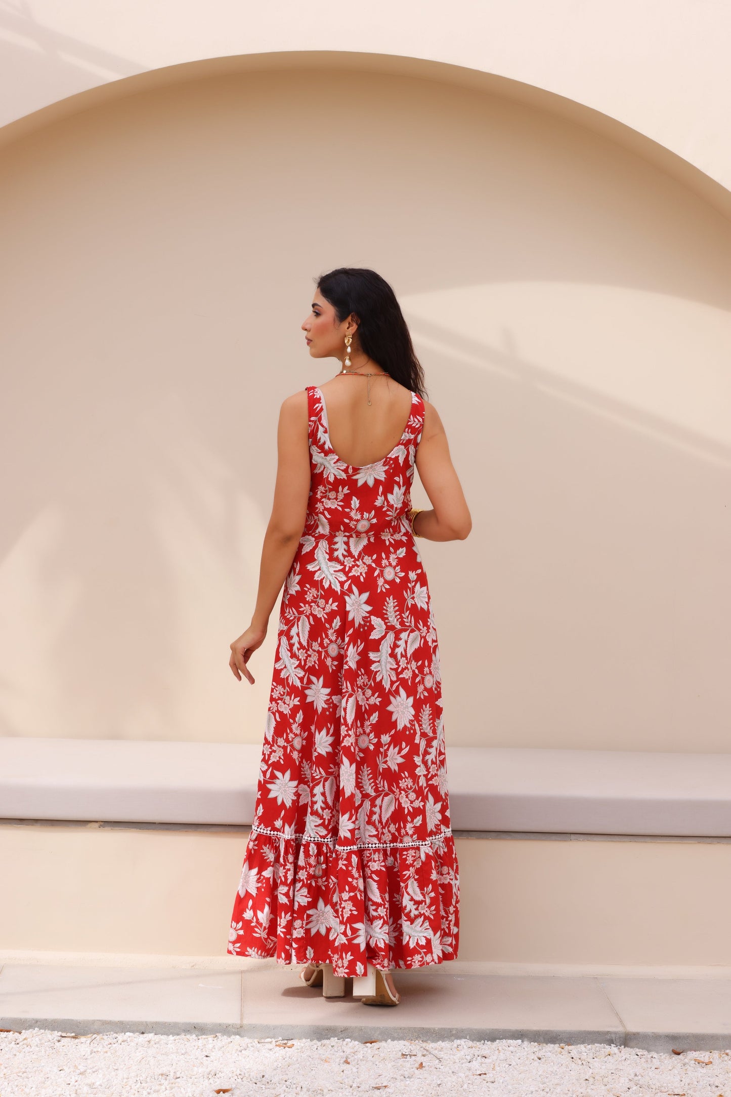 Red Floral Paradise Maxi Dress