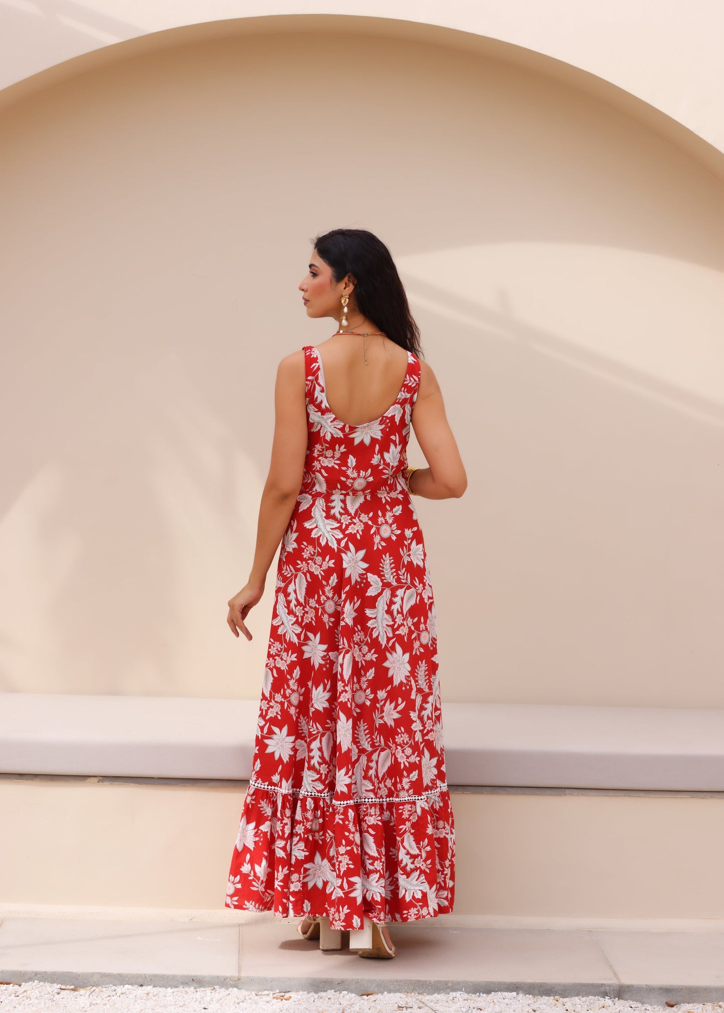Red Floral Paradise Maxi Dress