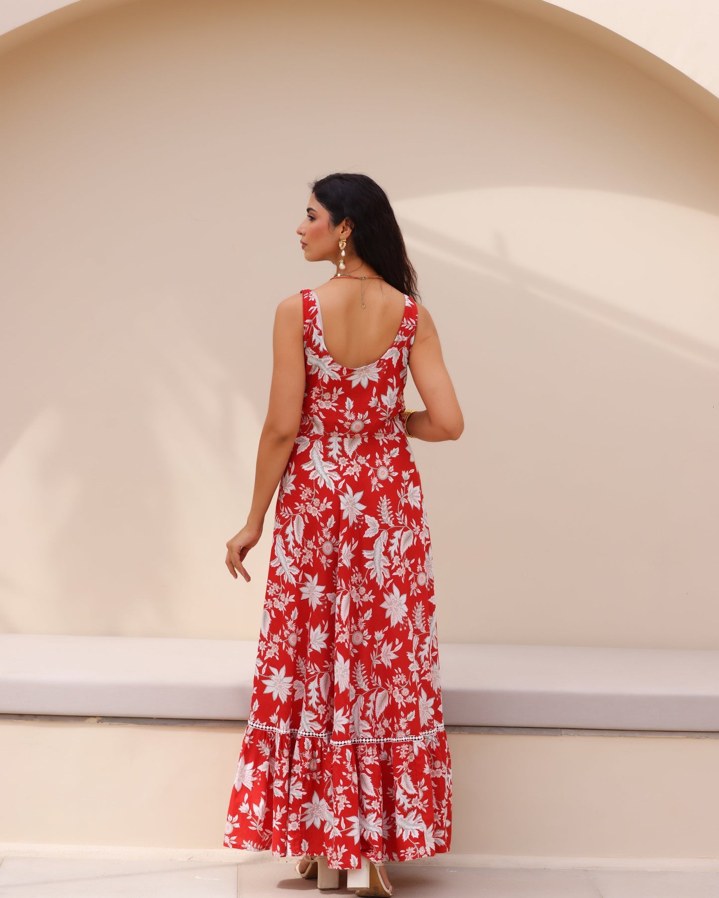 Red Floral Paradise Maxi Dress