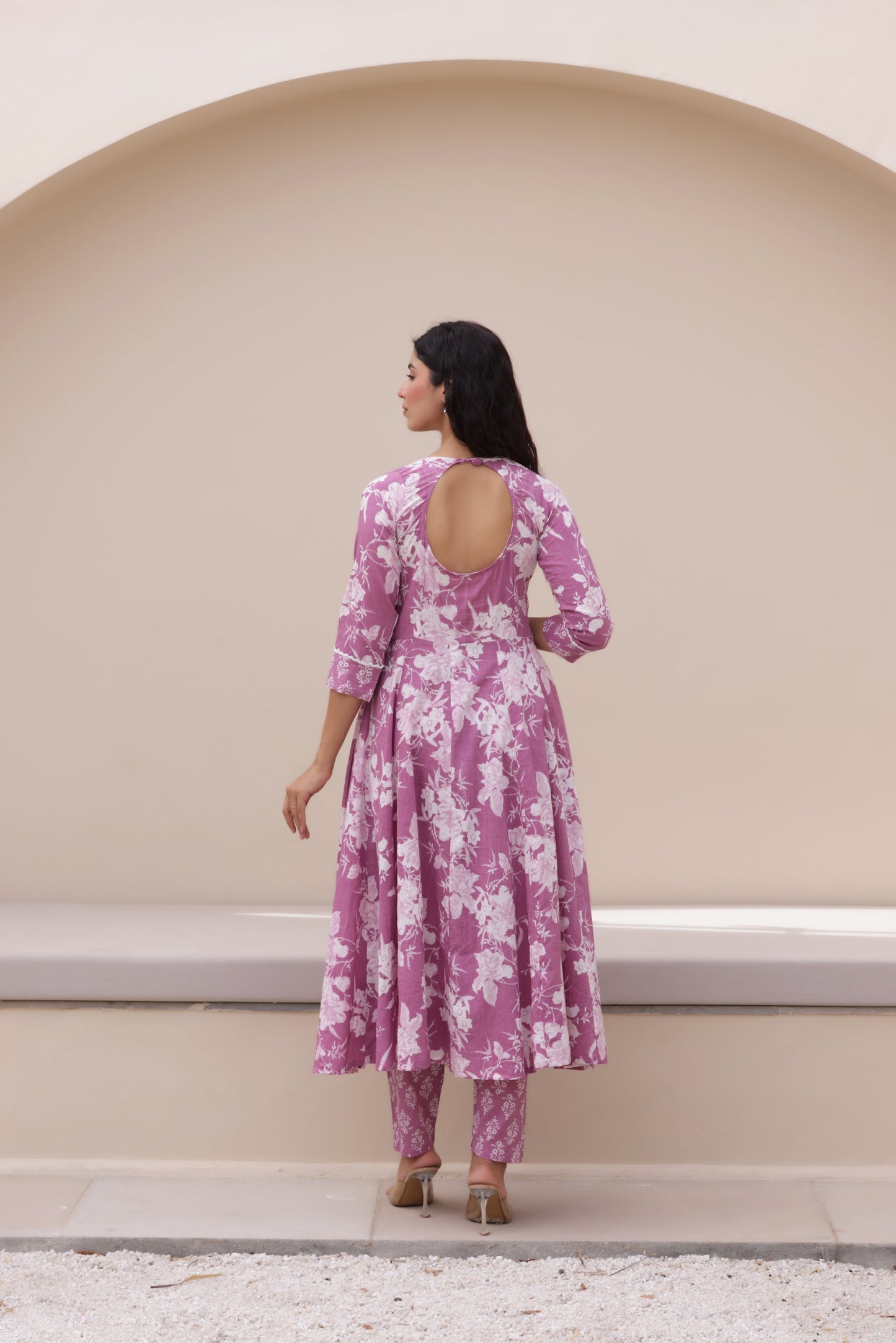 Purple Anarkali Cotton Suit Set