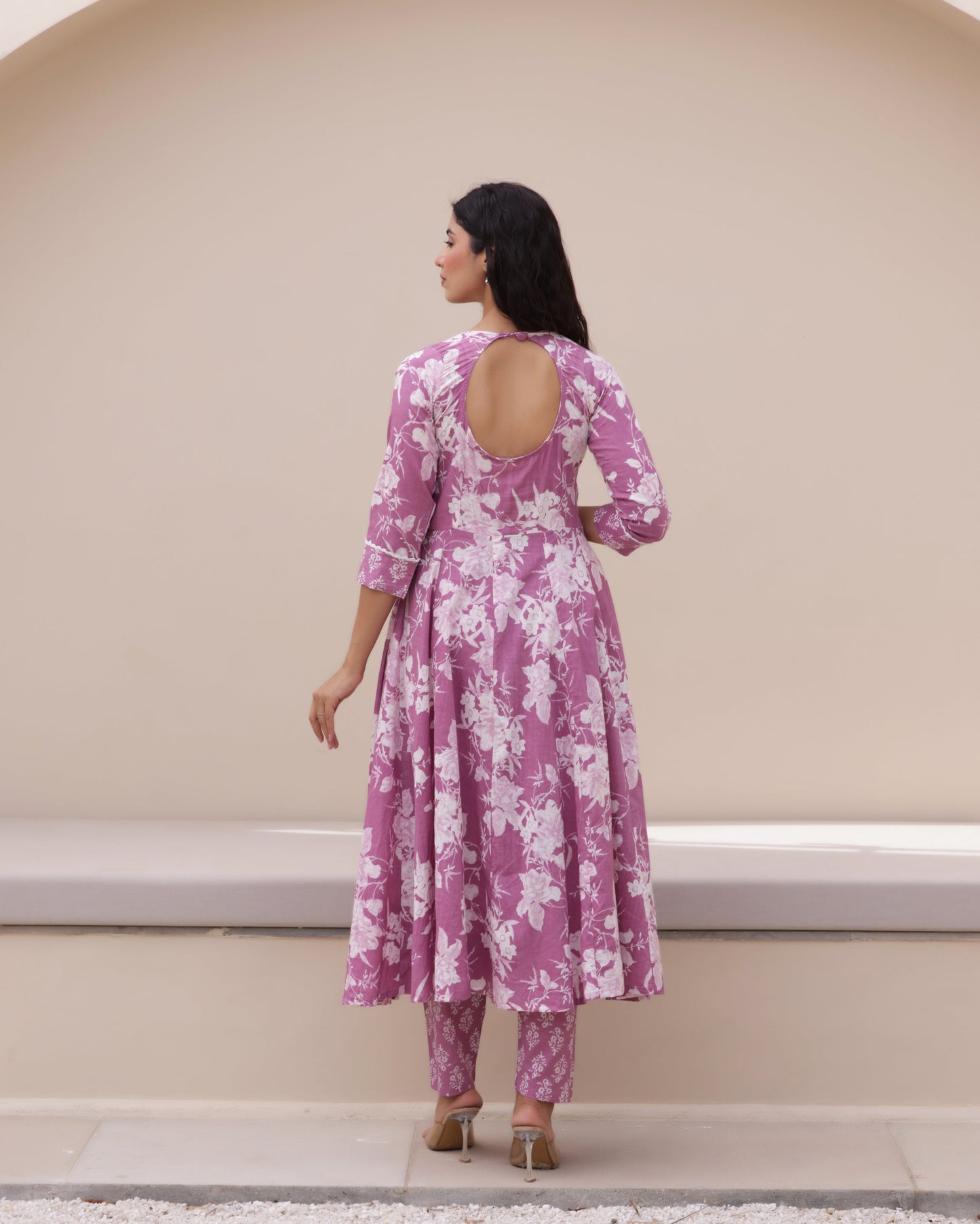 Purple Anarkali Cotton Suit Set