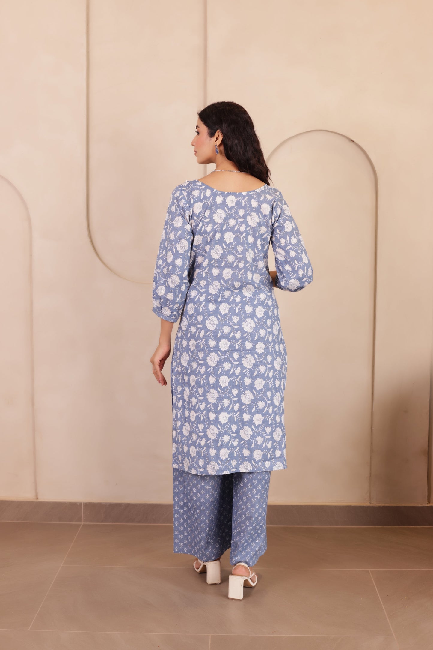 Blue Floral Kurta Pant Set
