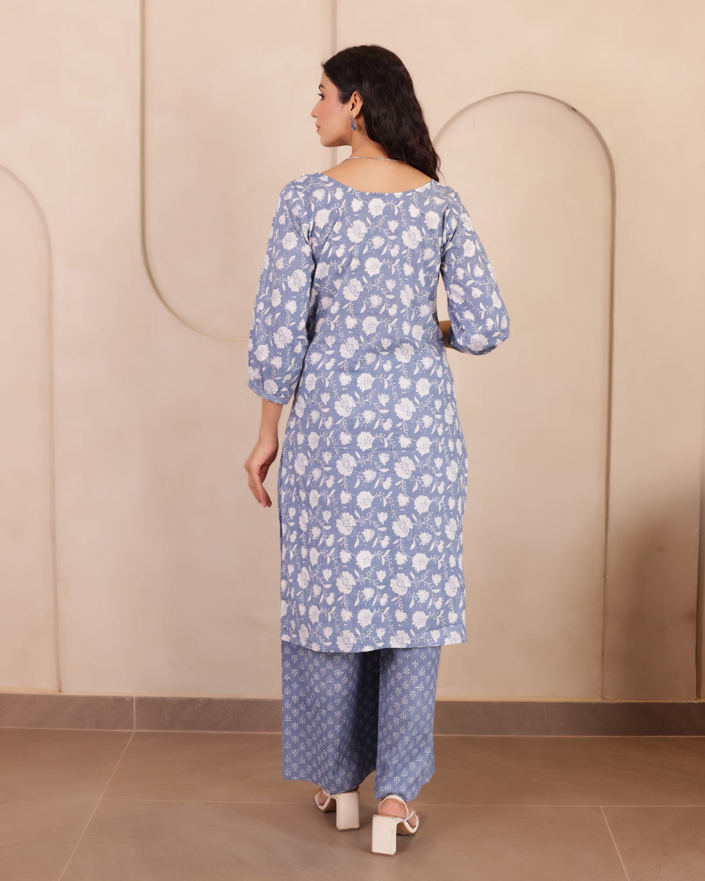 Blue Floral Kurta Pant Set
