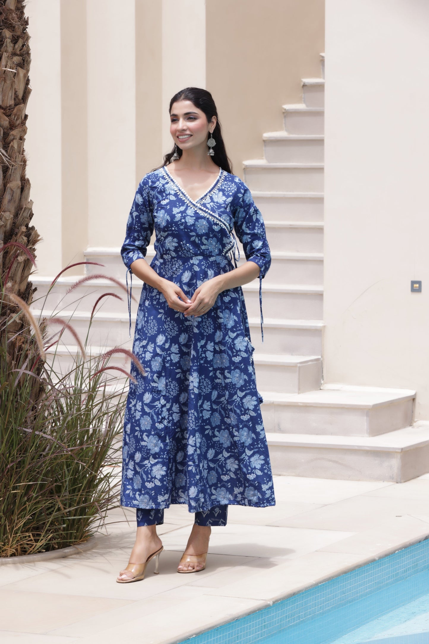 Indigo Floral Anarkali Suit Set