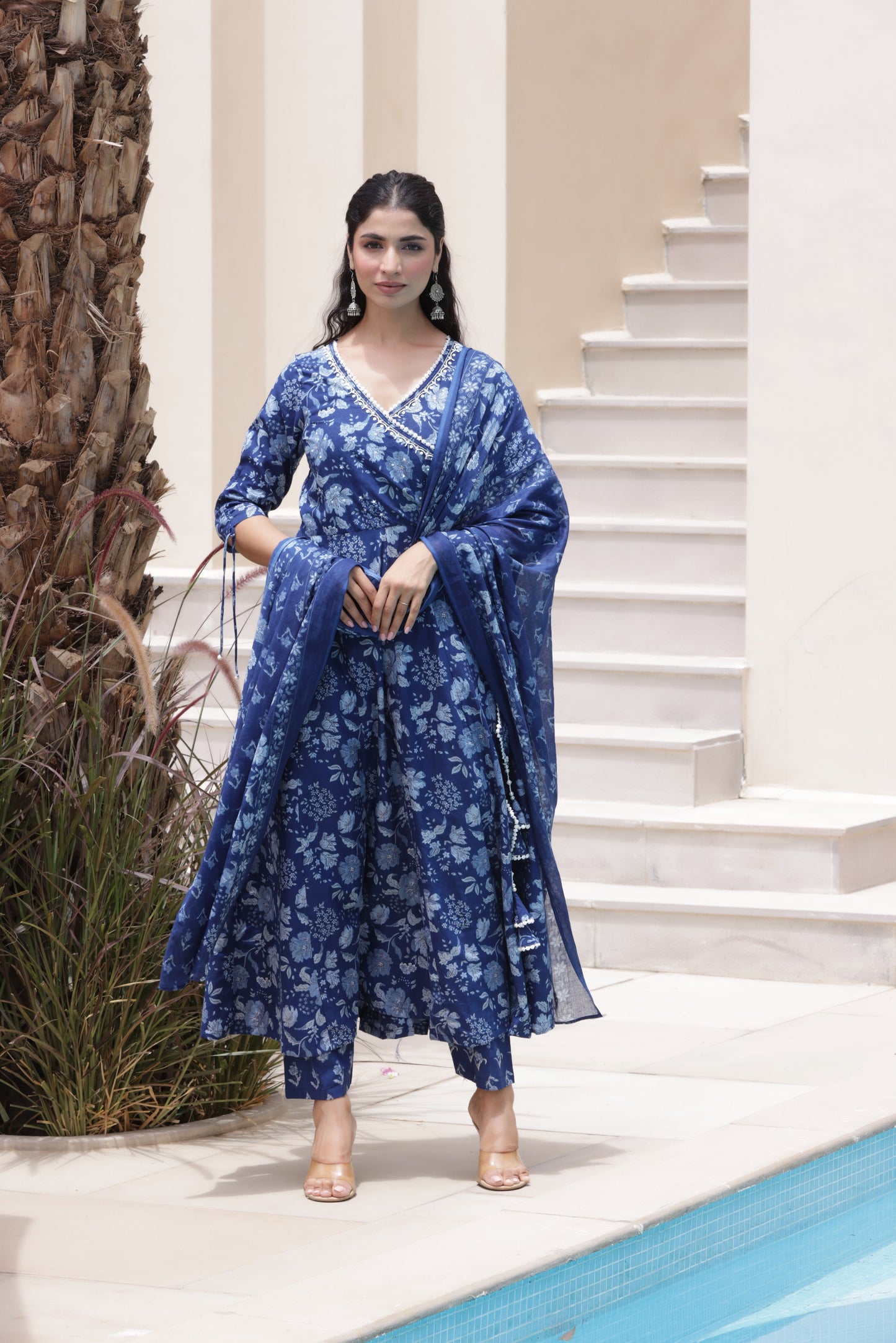 Indigo Floral Anarkali Suit Set