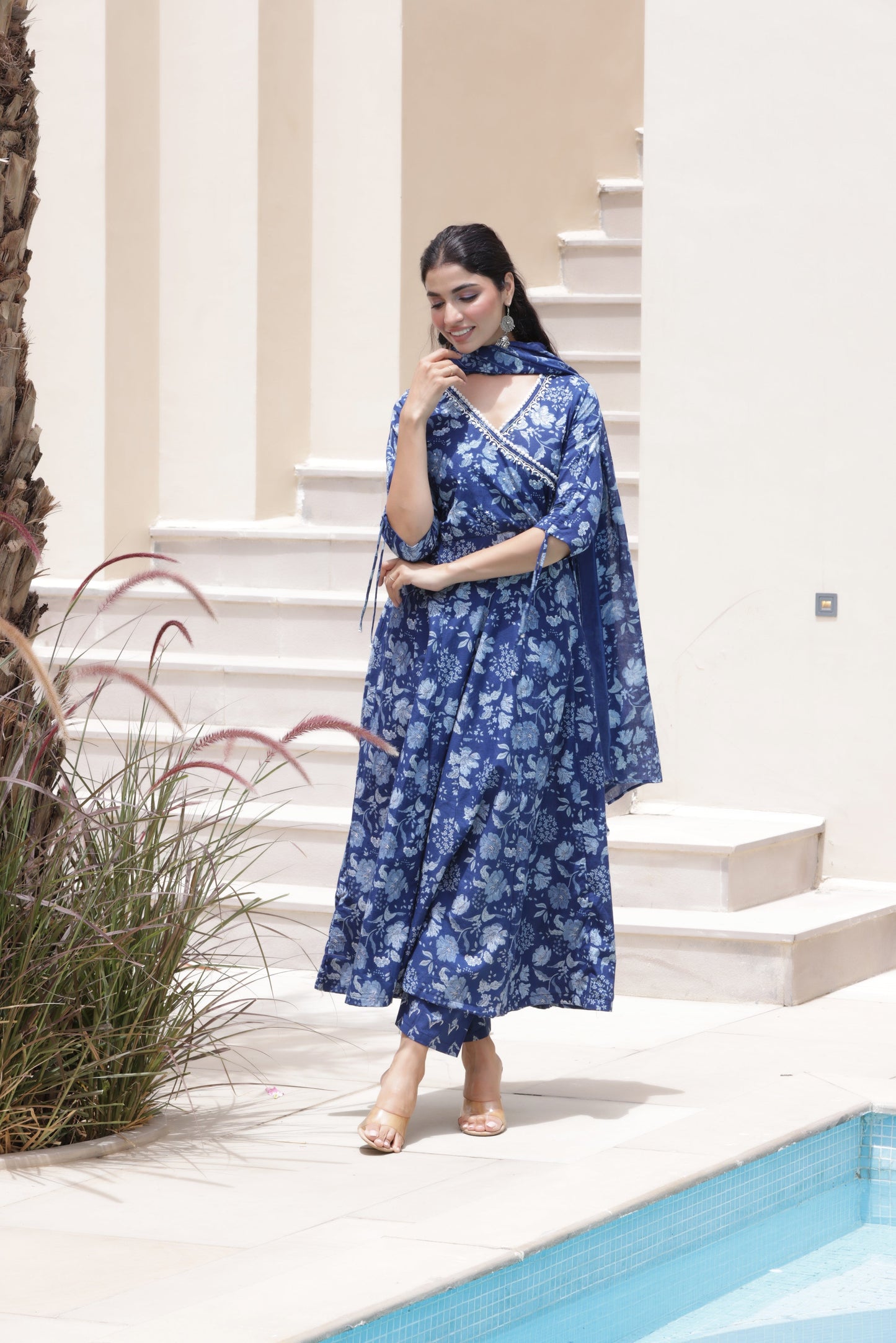 Indigo Floral Anarkali Suit Set