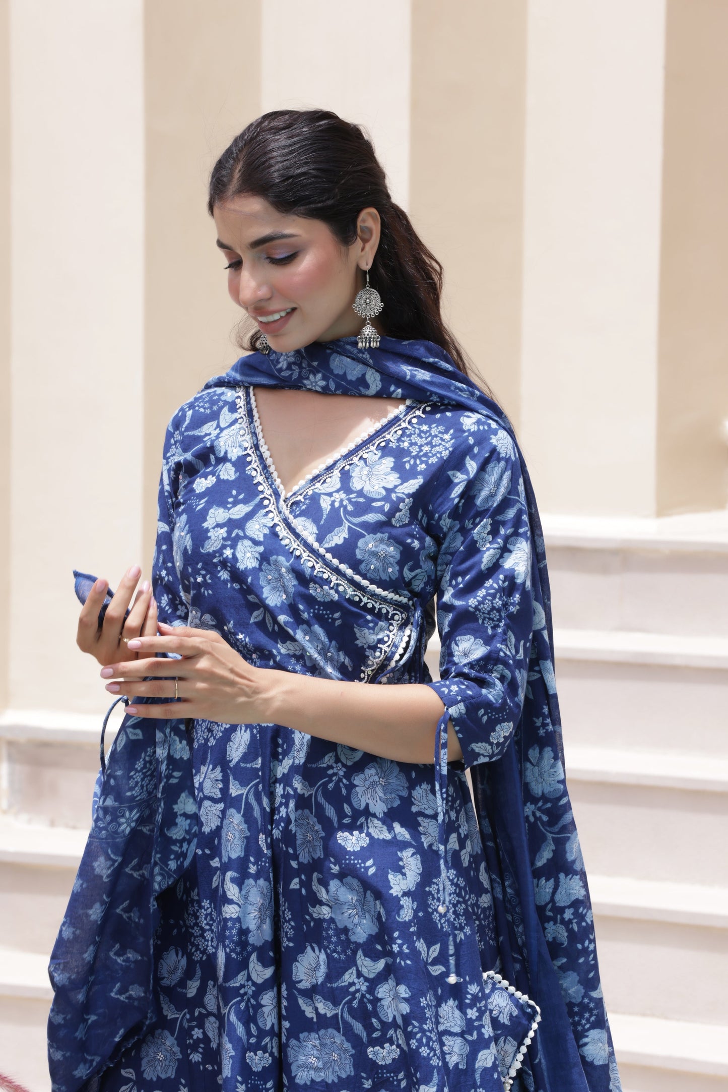 Indigo Floral Anarkali Suit Set