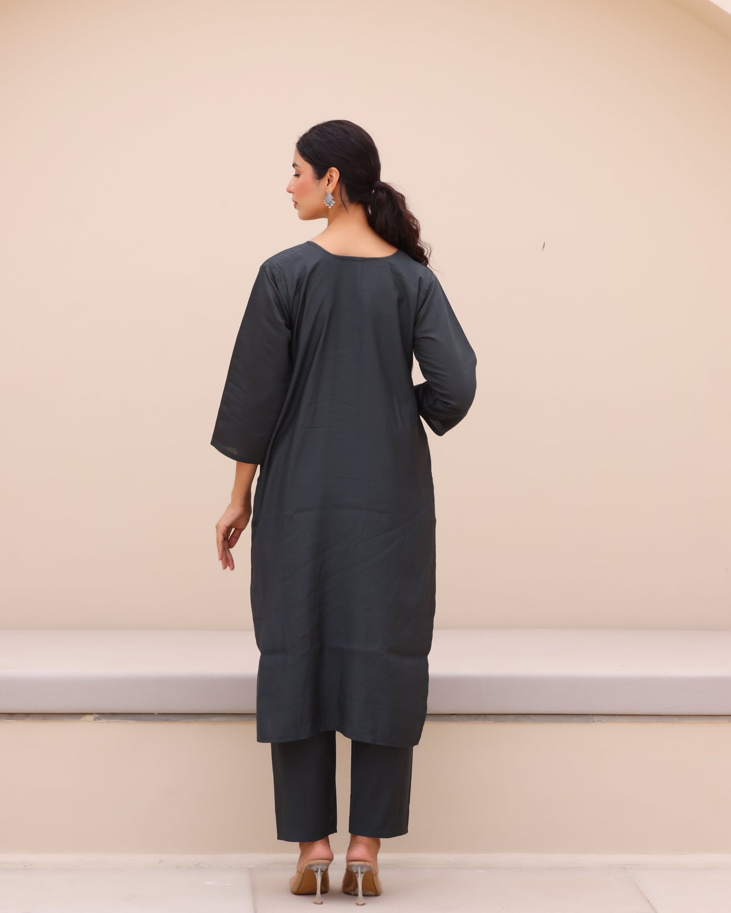 Urban Grey Cotton Silk Suit Set