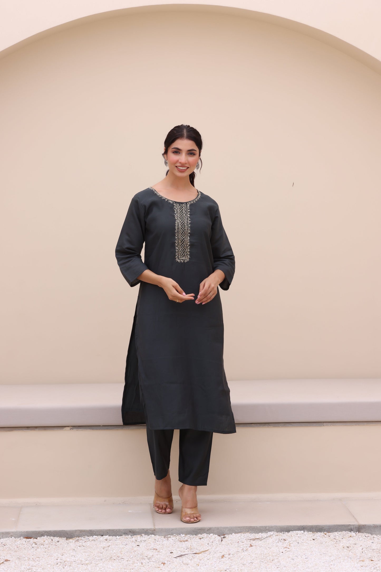 Urban Grey Cotton Silk Suit Set