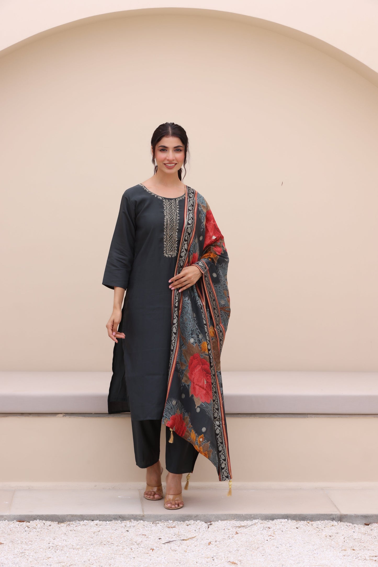 Urban Grey Cotton Silk Suit Set