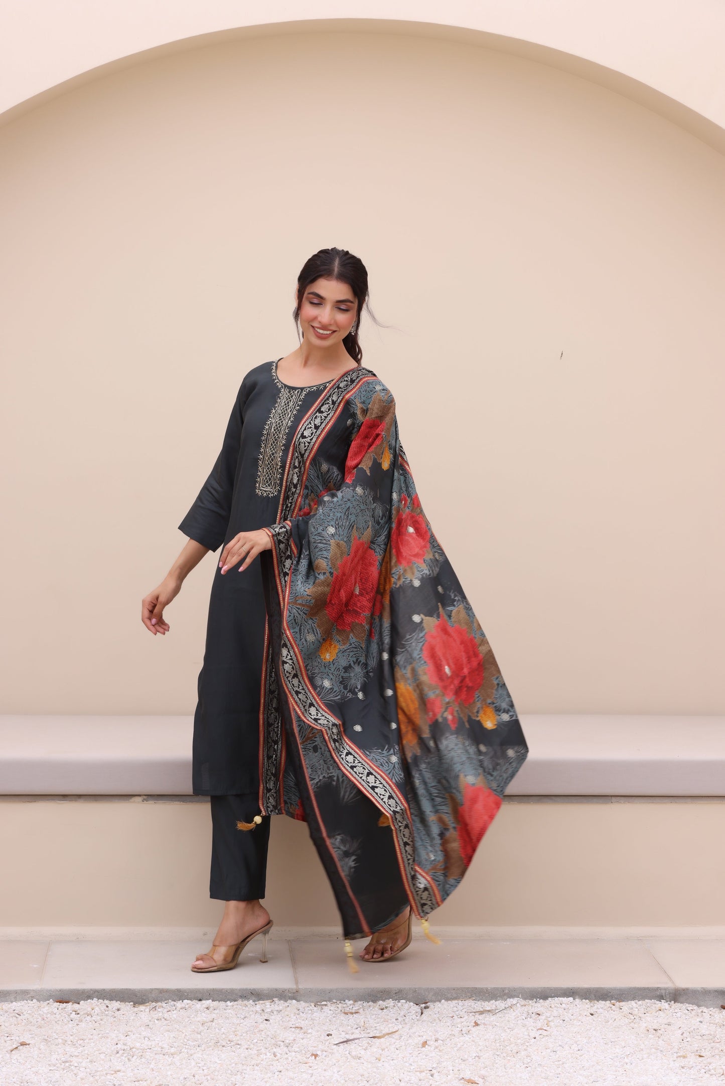 Urban Grey Cotton Silk Suit Set