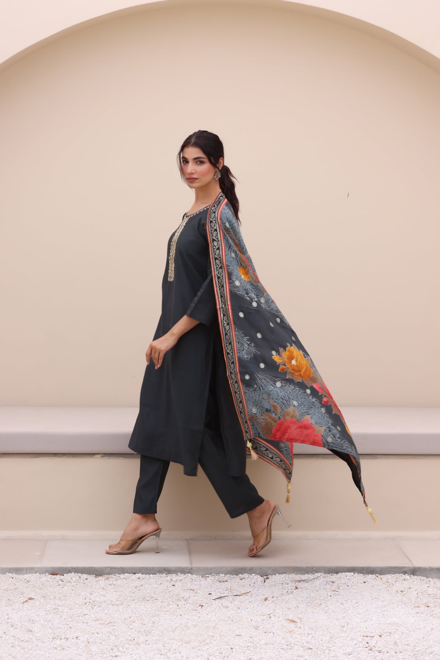 Urban Grey Cotton Silk Suit Set