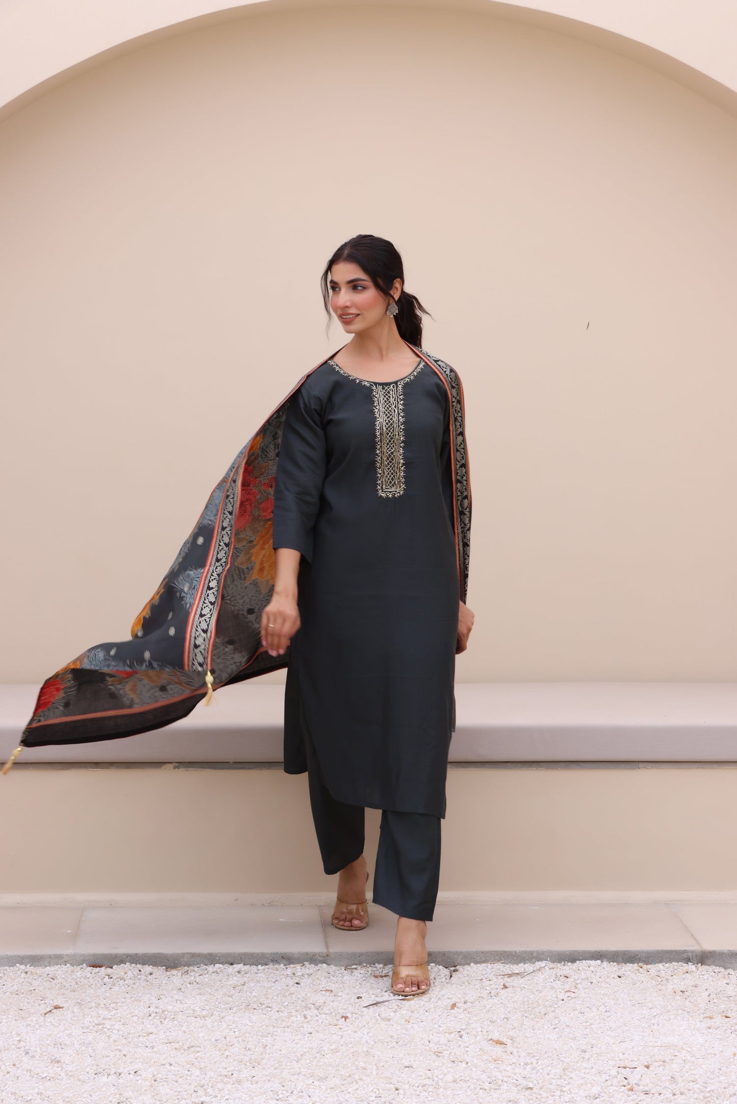 Urban Grey Cotton Silk Suit Set