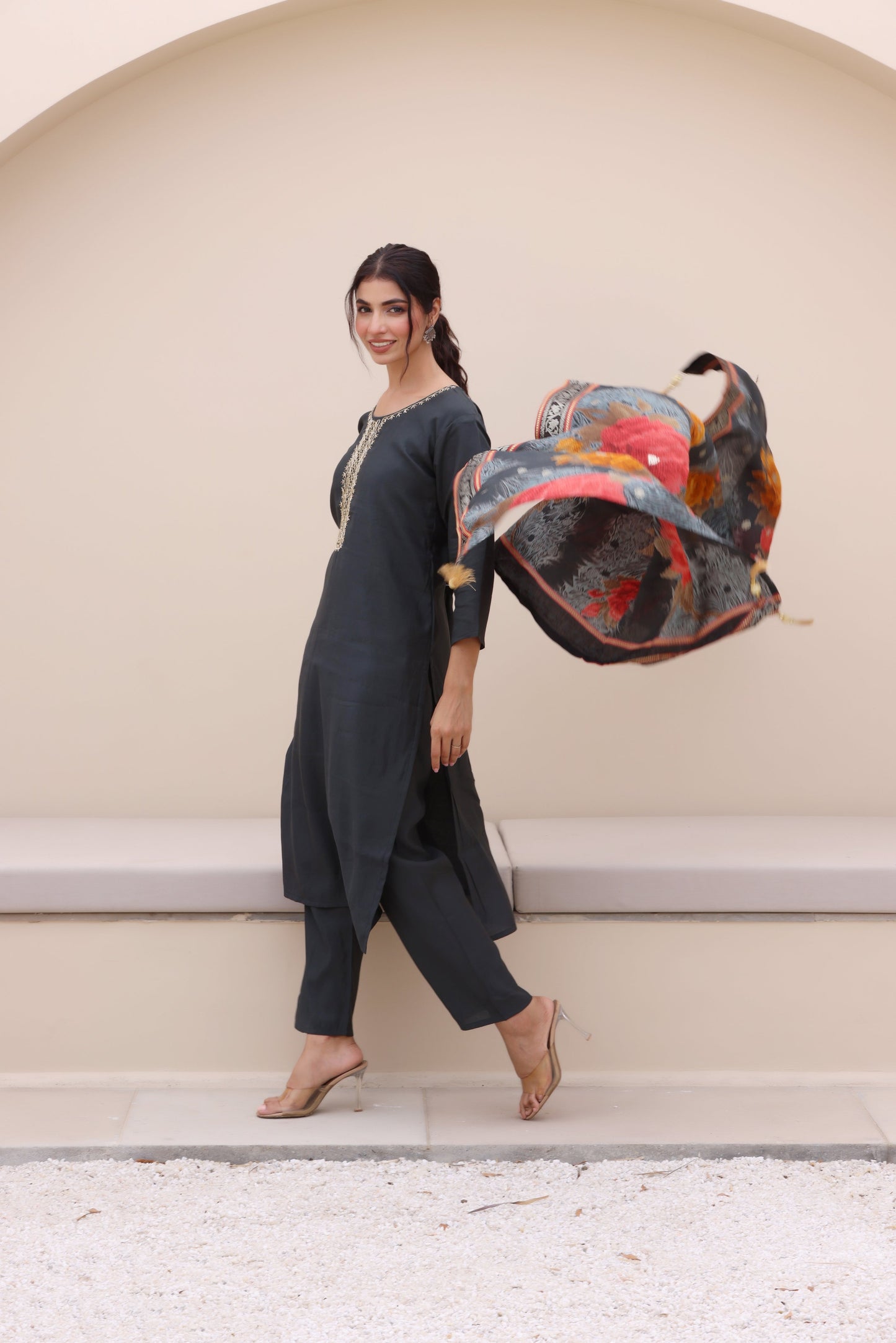 Urban Grey Cotton Silk Suit Set