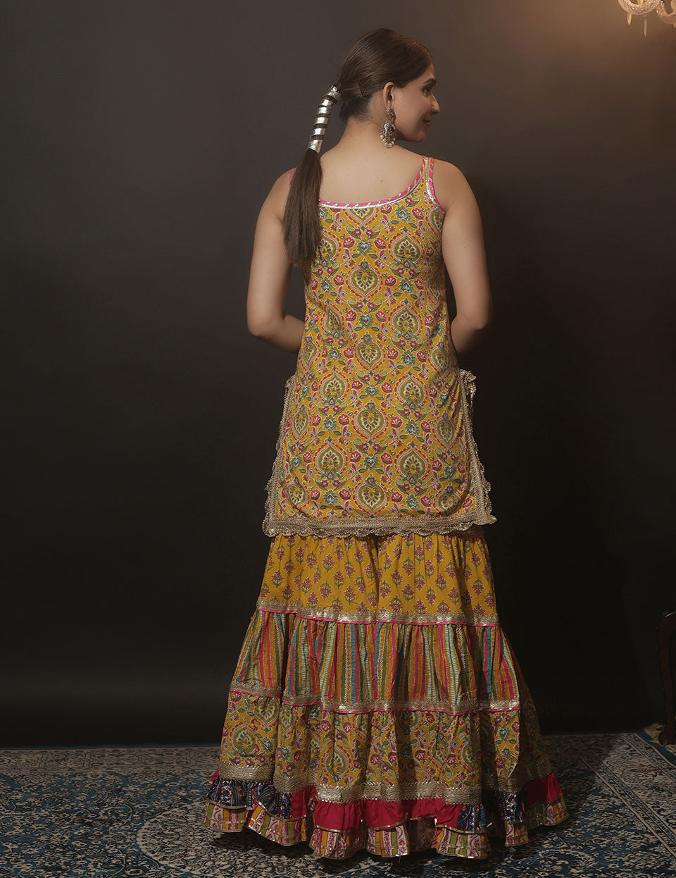 Yellow Cotton Printed Sharara Set
