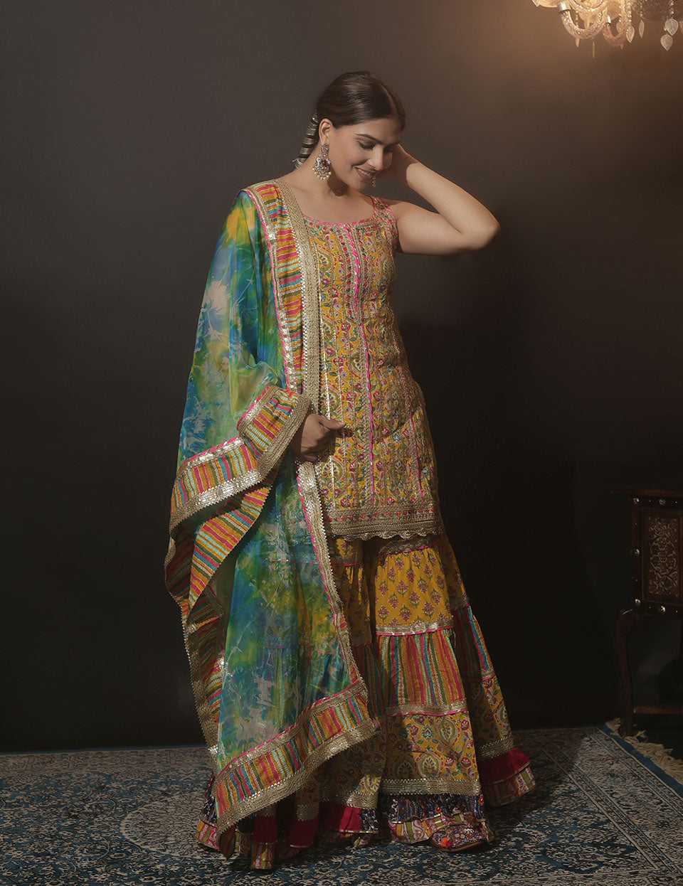 Yellow Cotton Printed Sharara Set