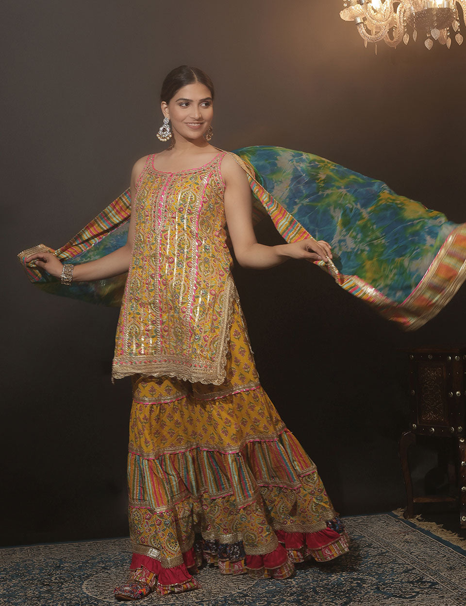 Yellow Cotton Printed Sharara Set