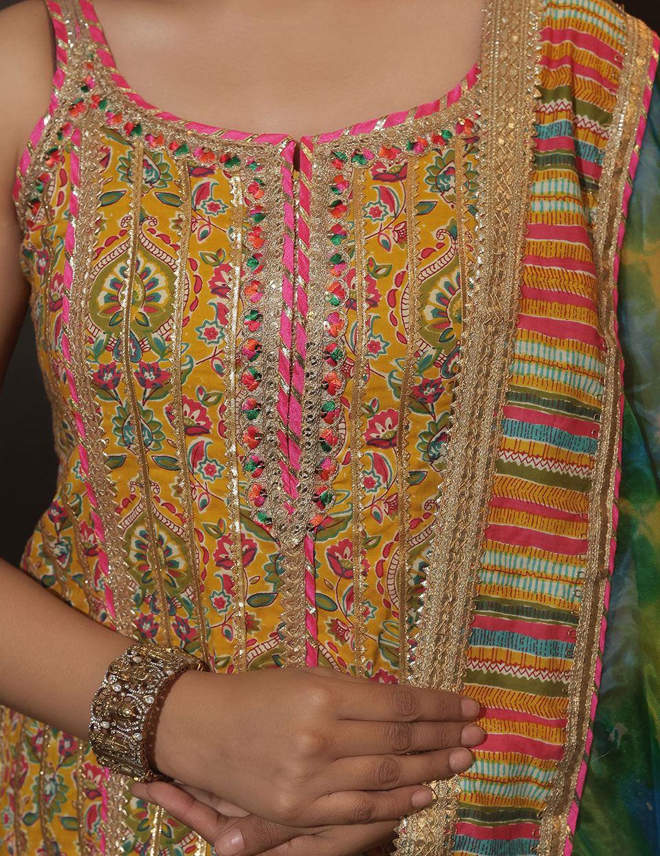 Yellow Cotton Printed Sharara Set