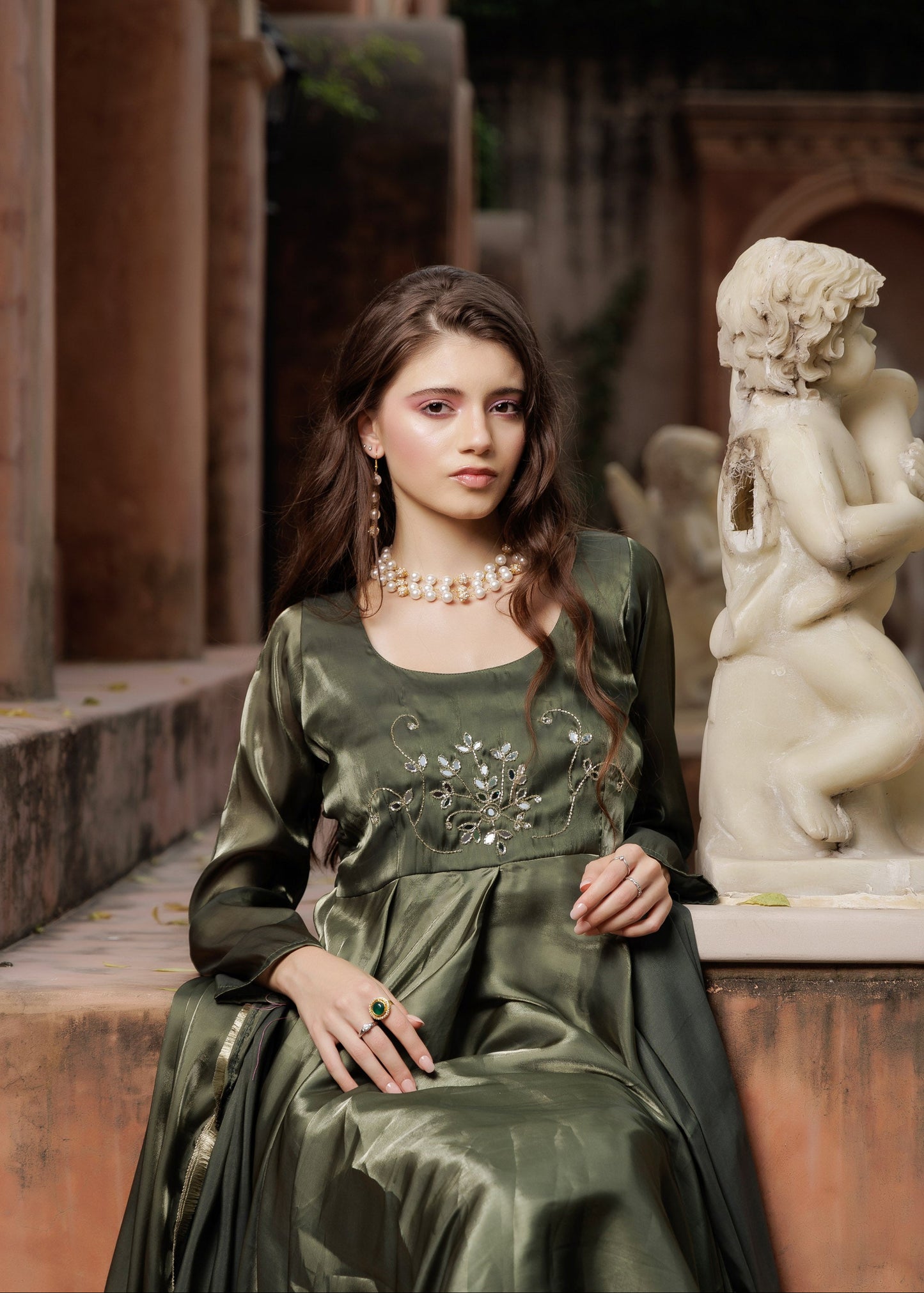 Royal Olive Festive Anarkali Set