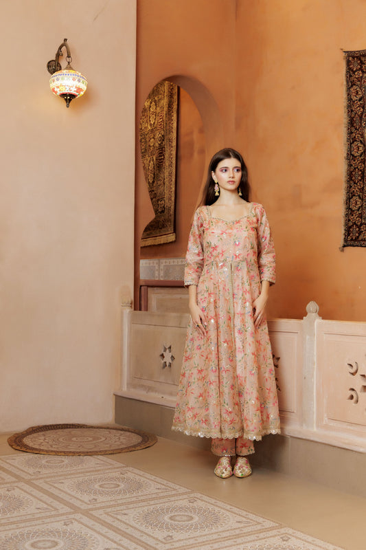 Beige Festive front-Cut Anarkali