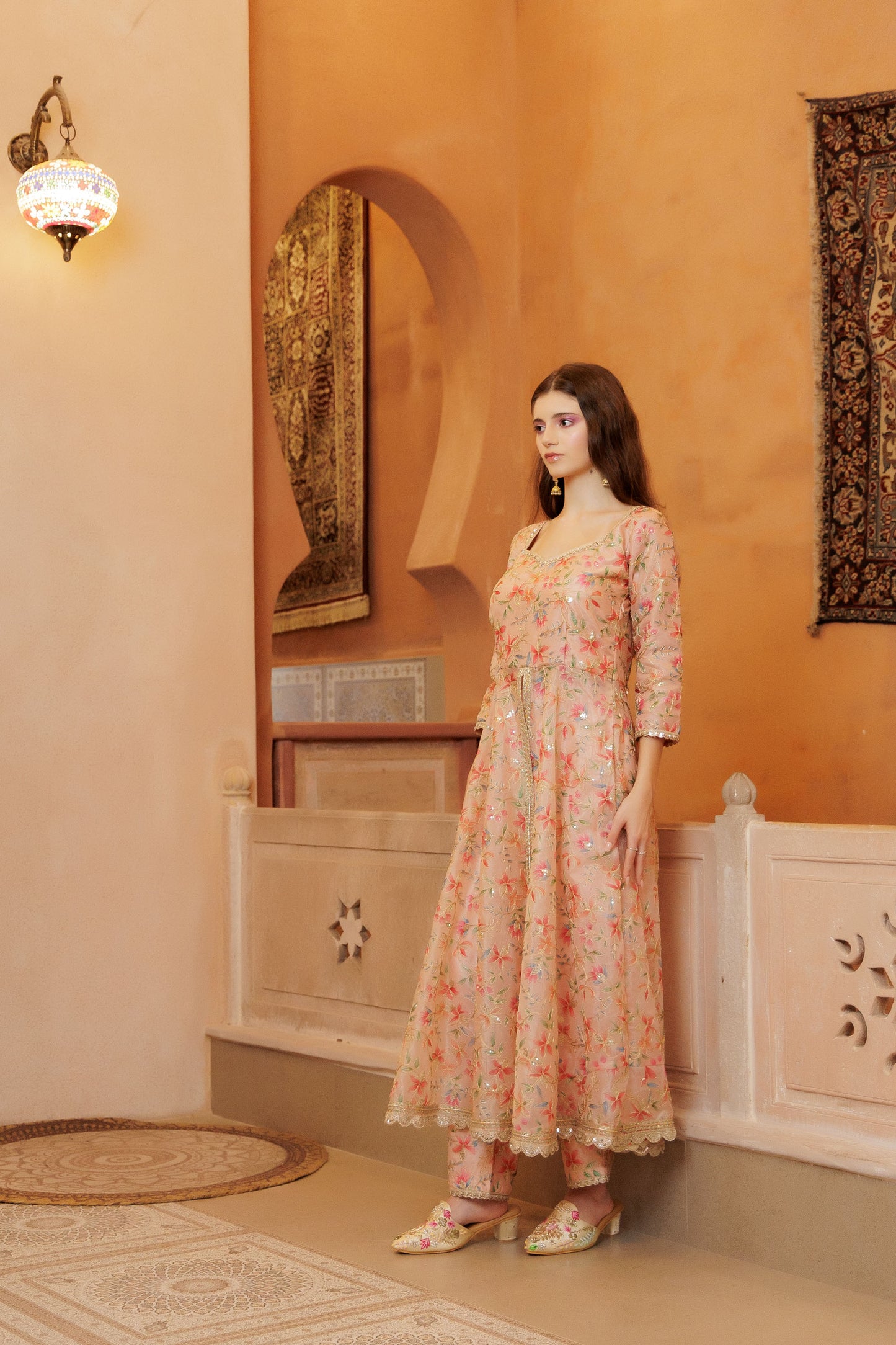 Beige Festive front-Cut Anarkali