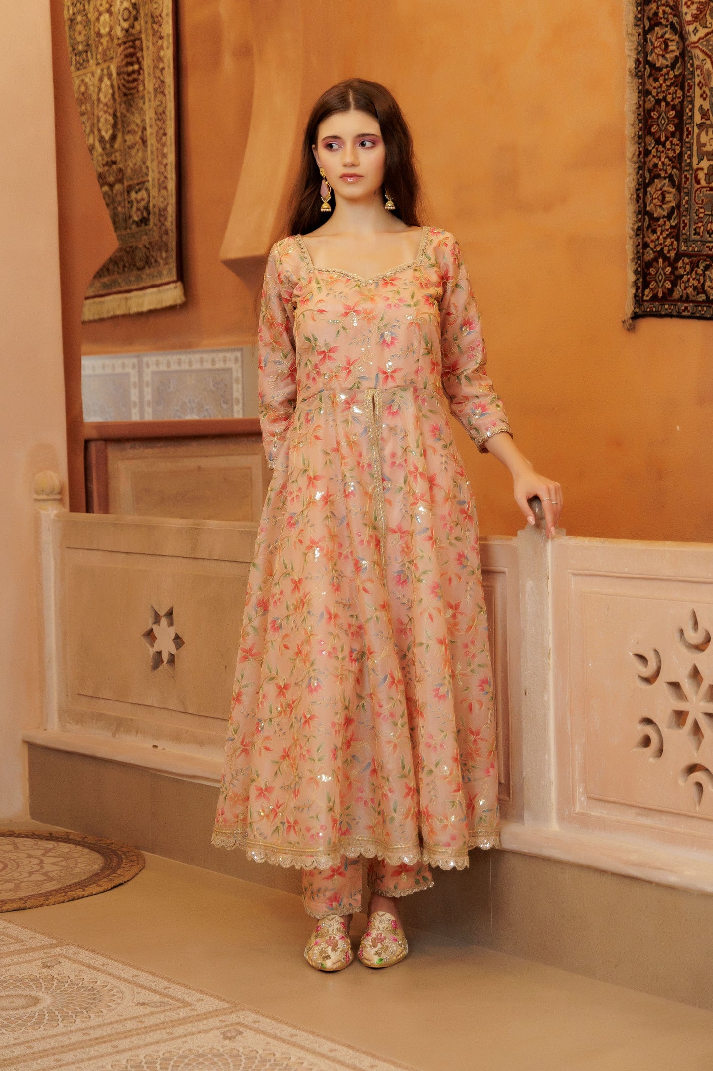 Beige Festive front-Cut Anarkali