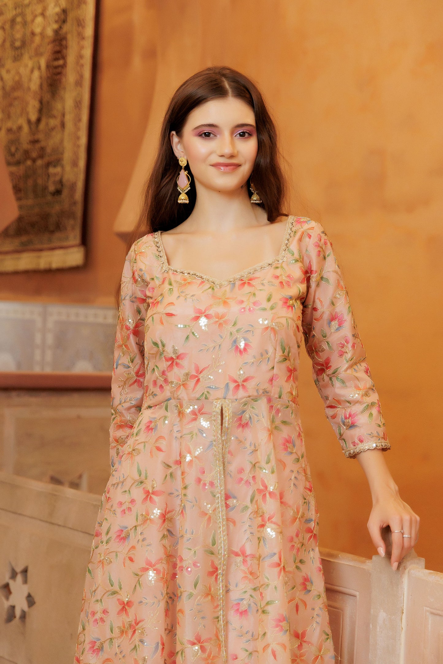 Beige Festive front-Cut Anarkali