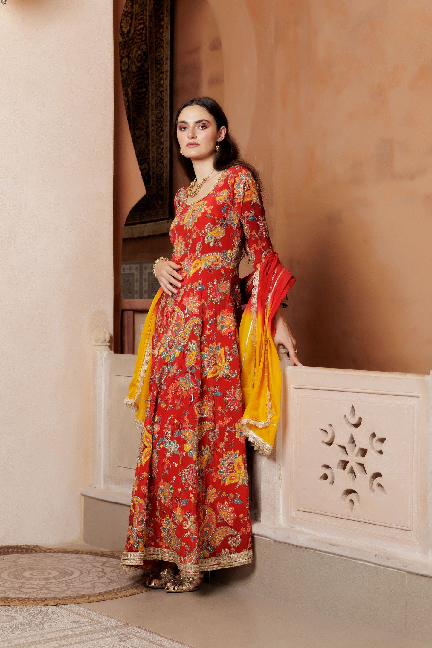 Sindoori Festive Floral Maxi Dress