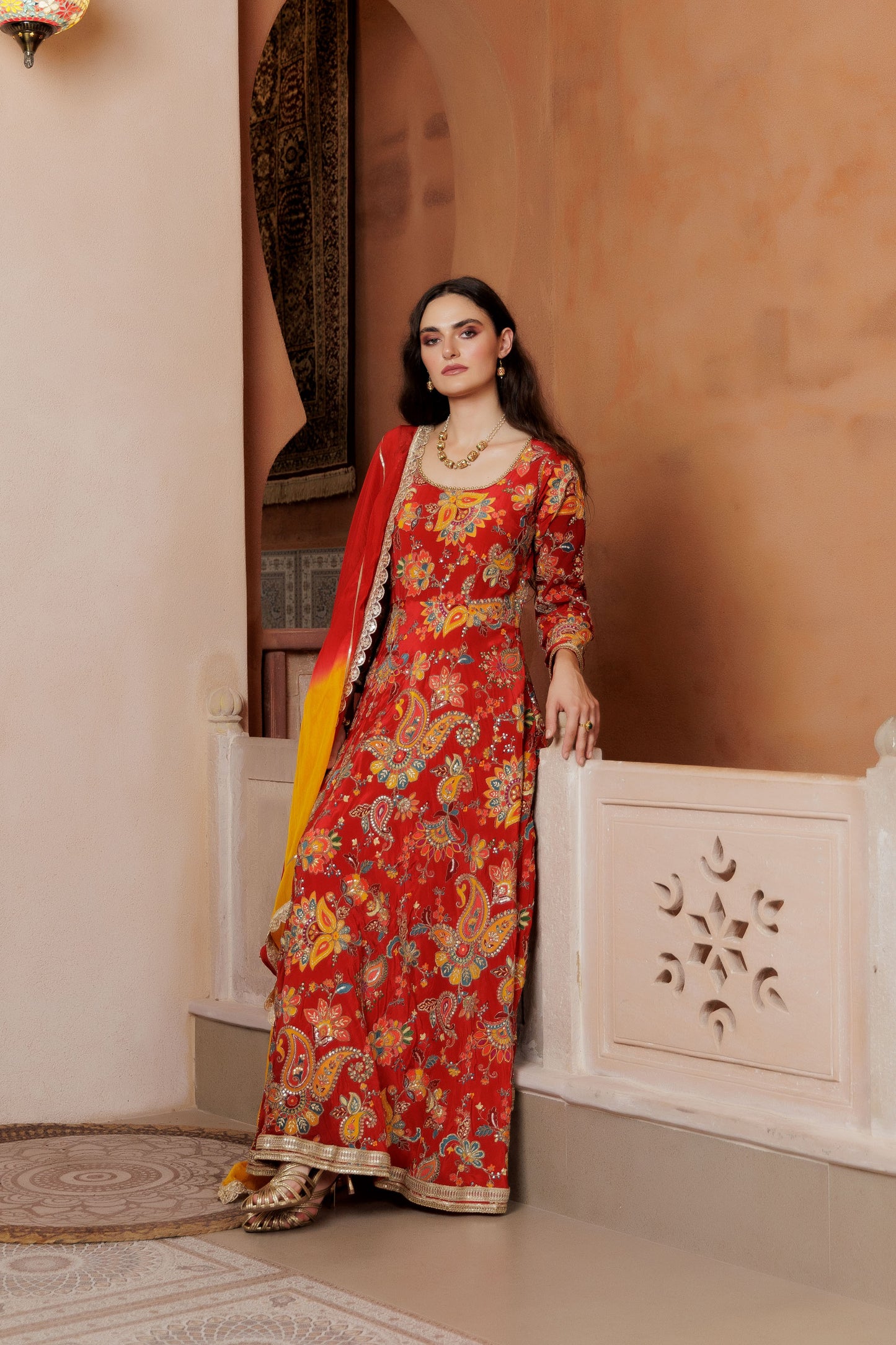 Sindoori Festive Floral Maxi Dress