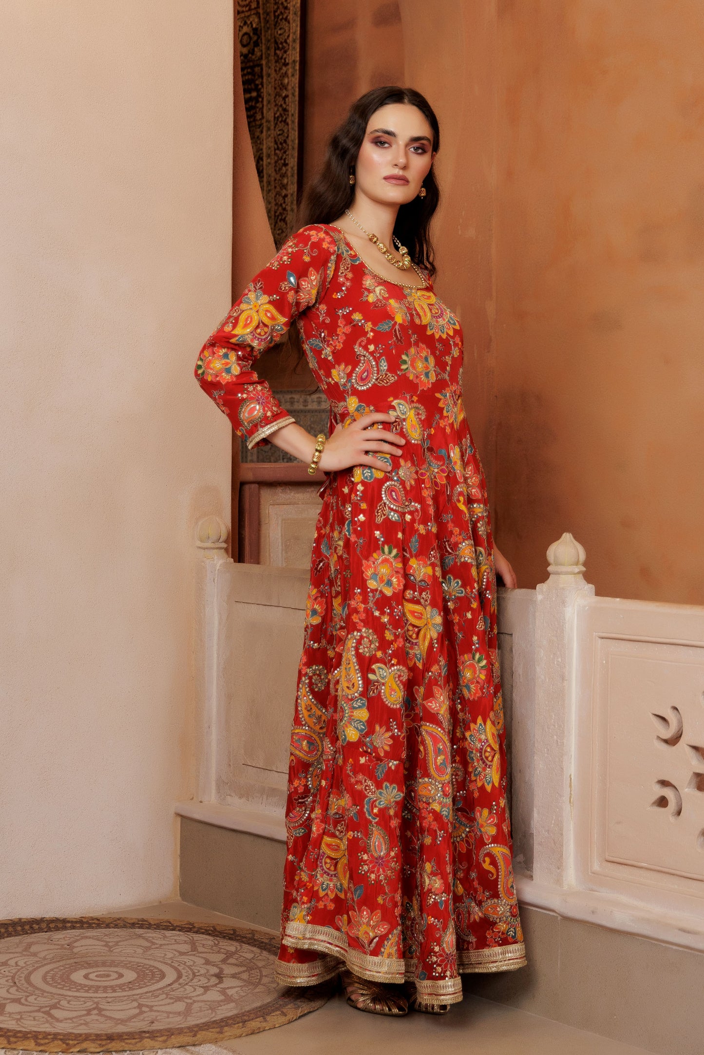 Sindoori Festive Floral Maxi Dress