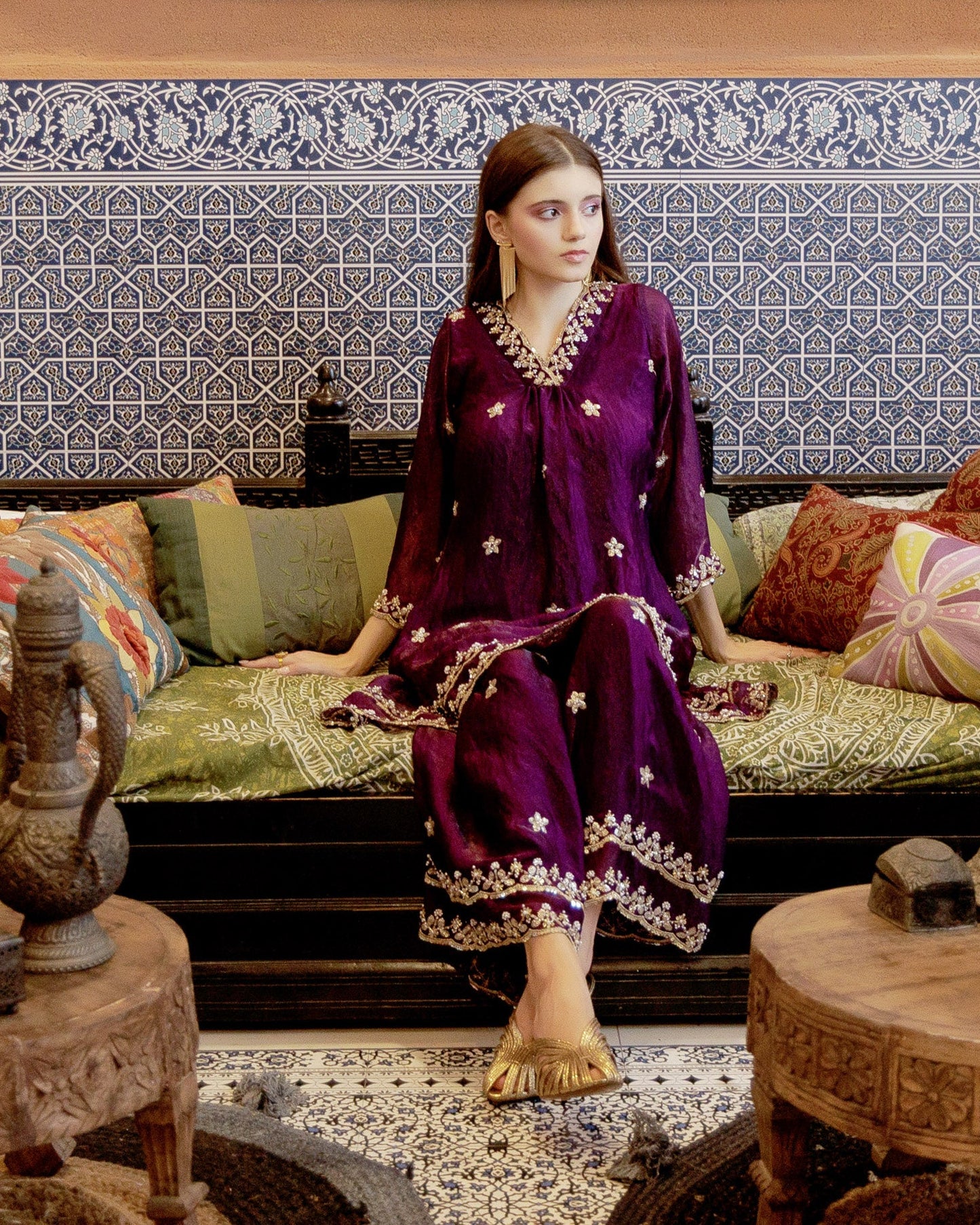 Purple Majesty Zari Sharara Set