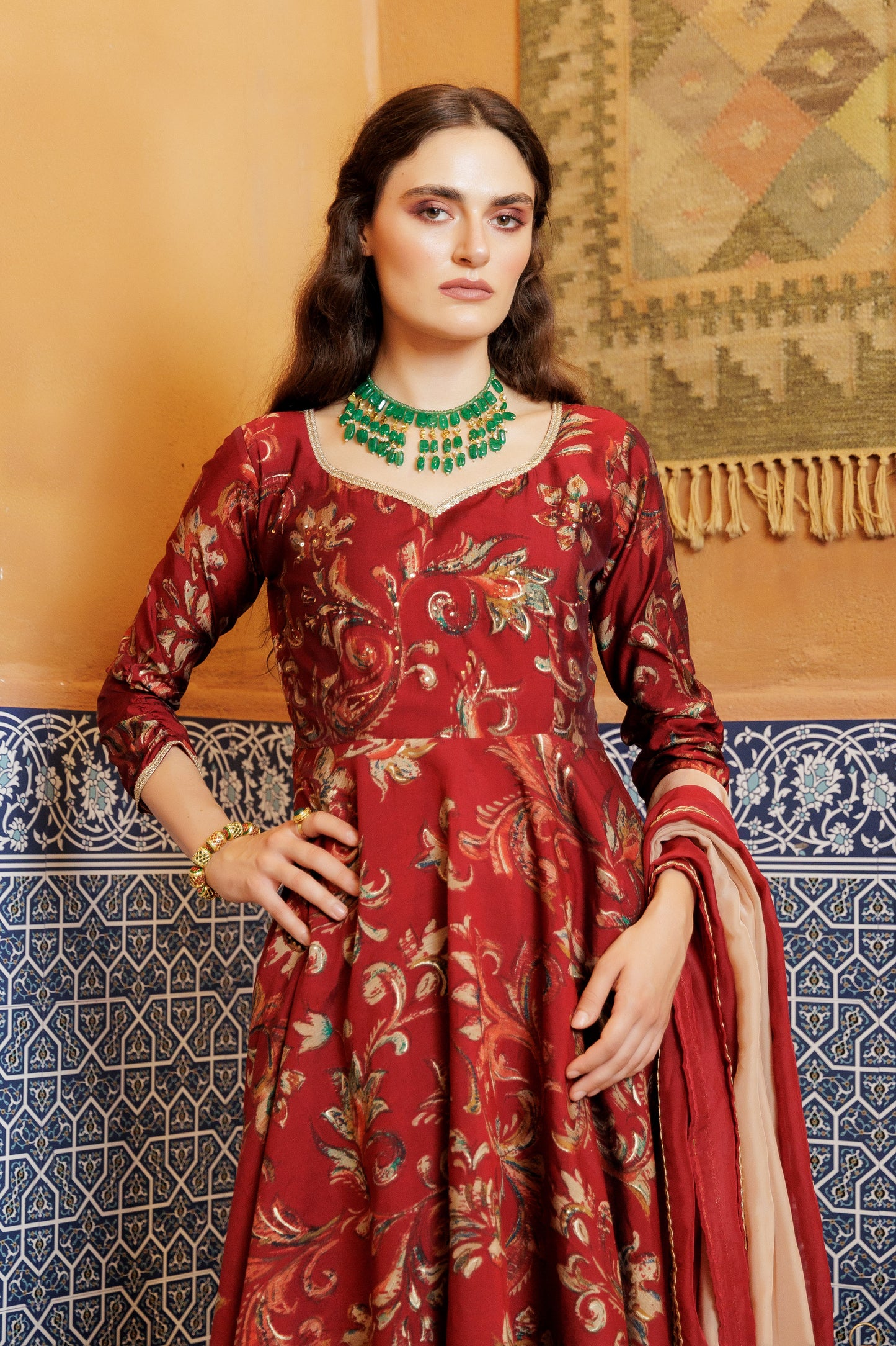 Crimson Bloom Festive Anarkali Suit Set