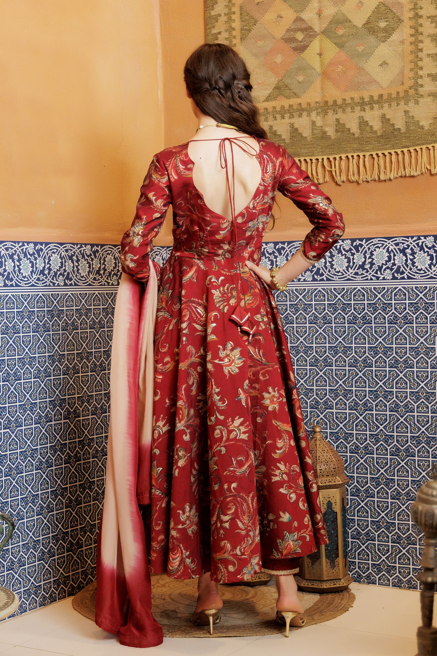 Crimson Bloom Festive Anarkali Suit Set