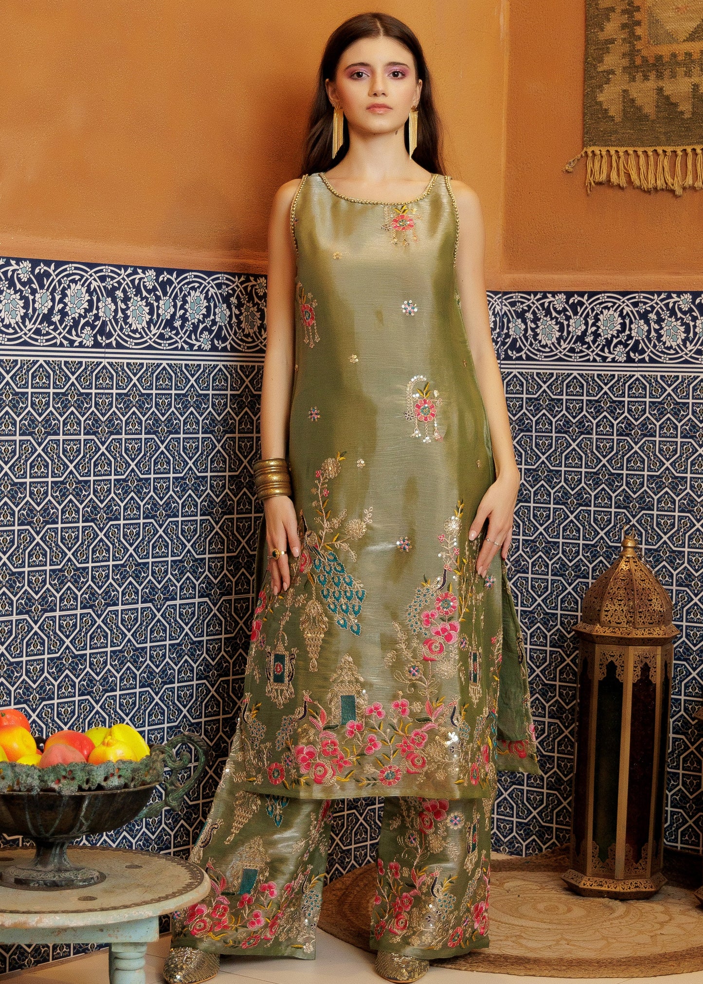 Sage Peacock Embroidered S