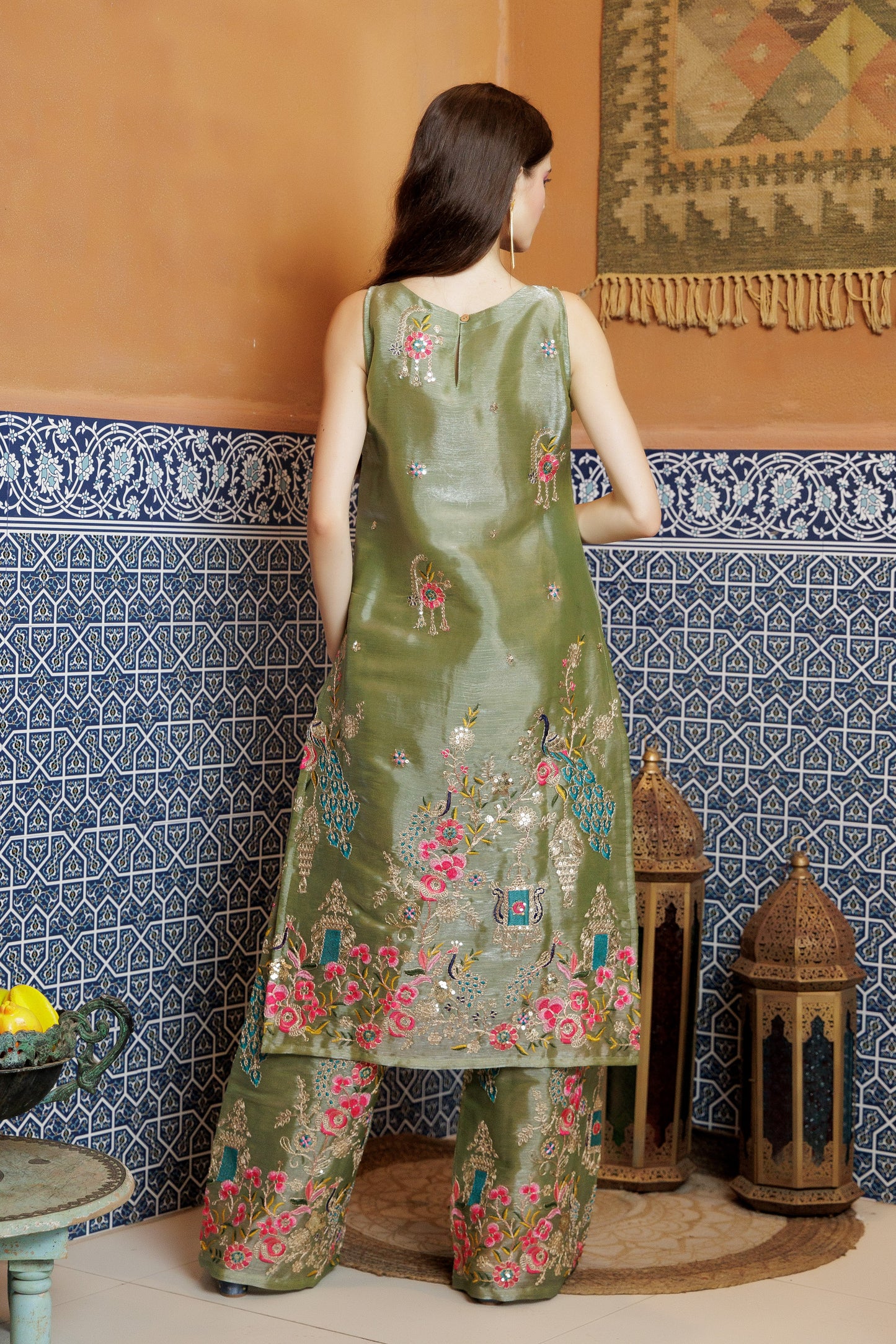 Sage Peacock Embroidered S