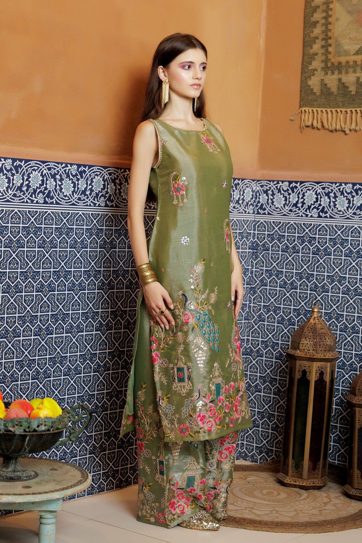 Sage Peacock Embroidered S