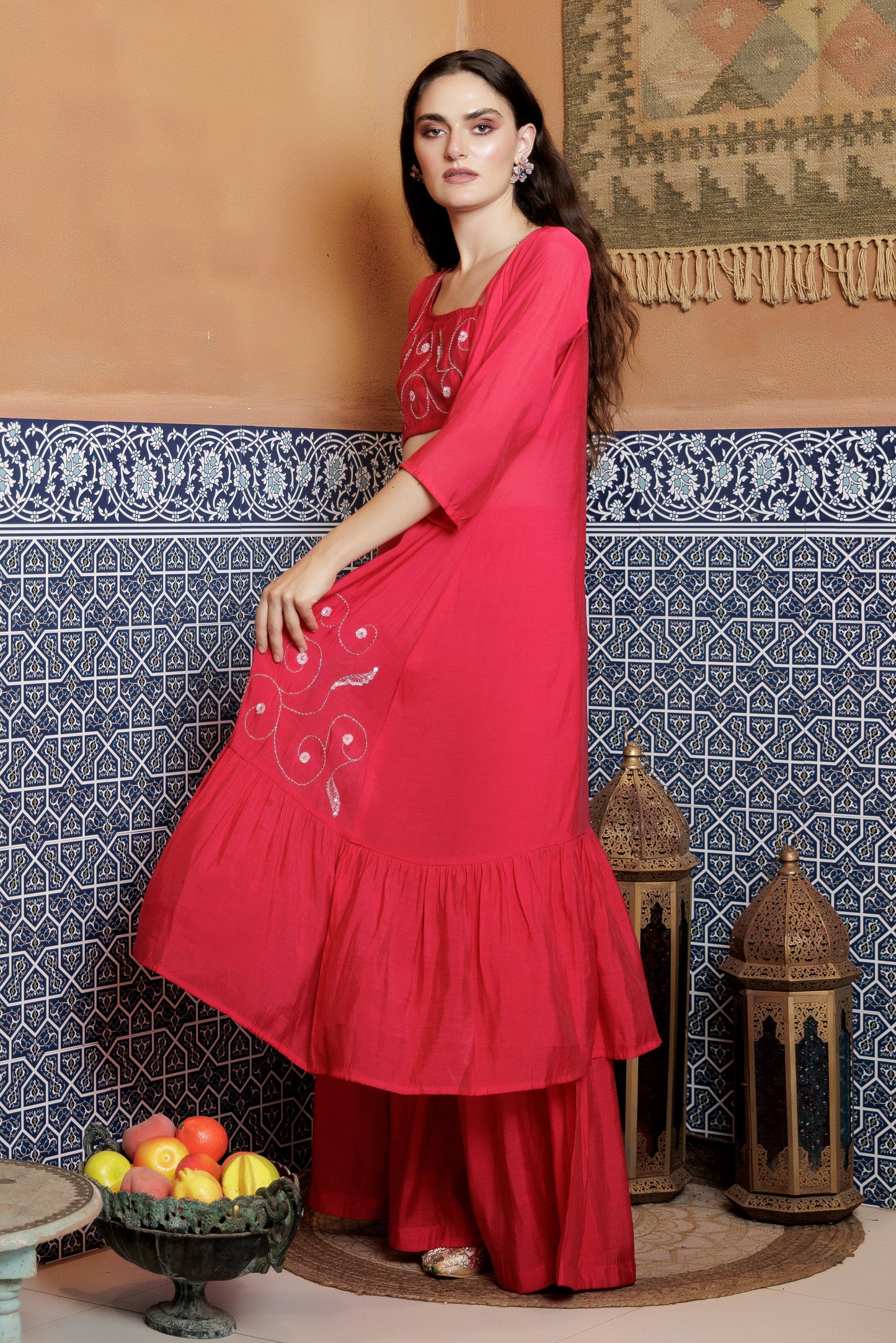 Crimson Festive Indo-Western Ensemble