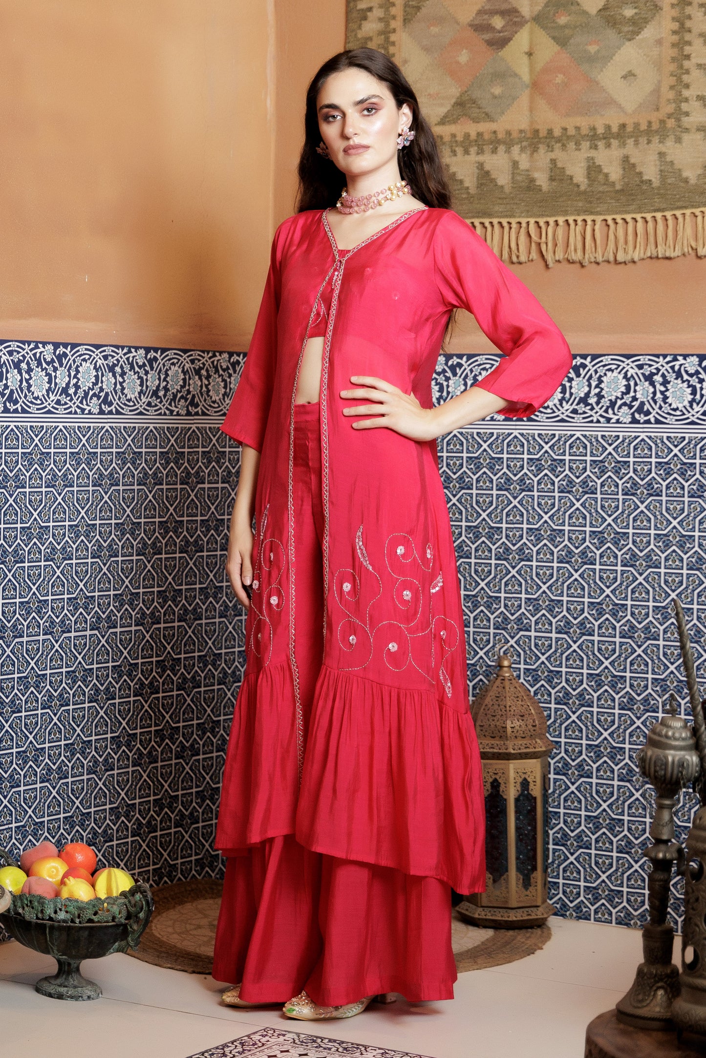 Crimson Festive Indo-Western Ensemble