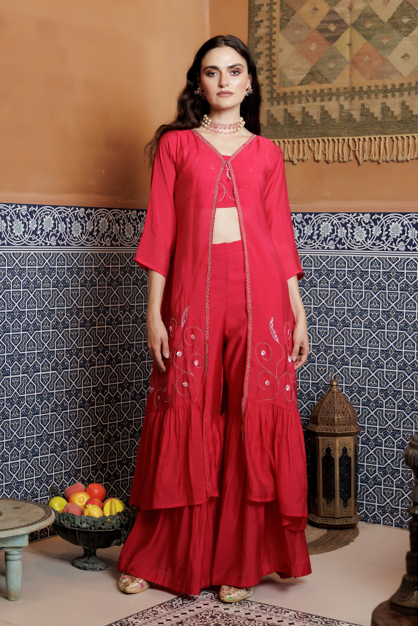 Crimson Festive Indo-Western Ensemble
