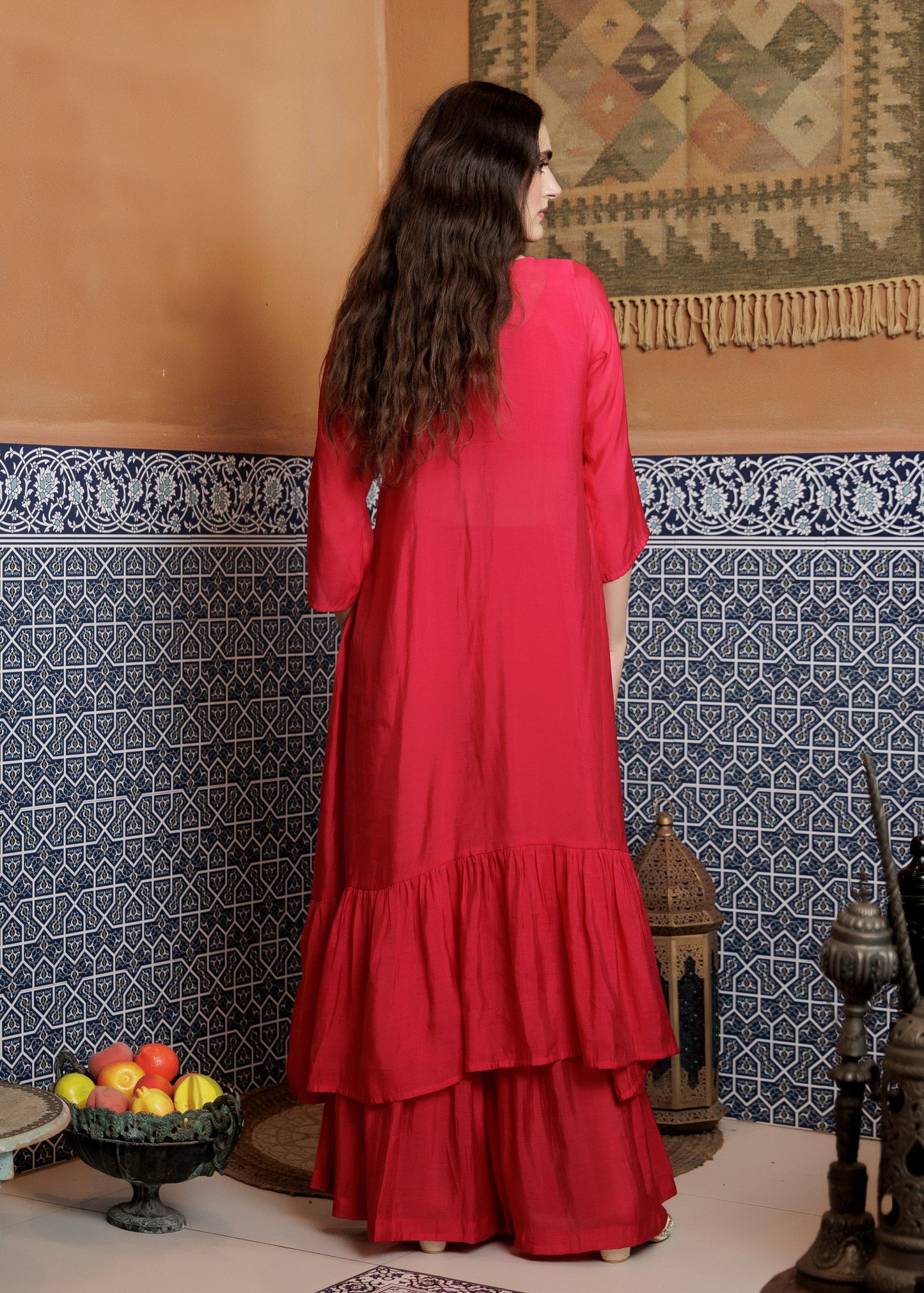 Crimson Festive Indo-Western Dress