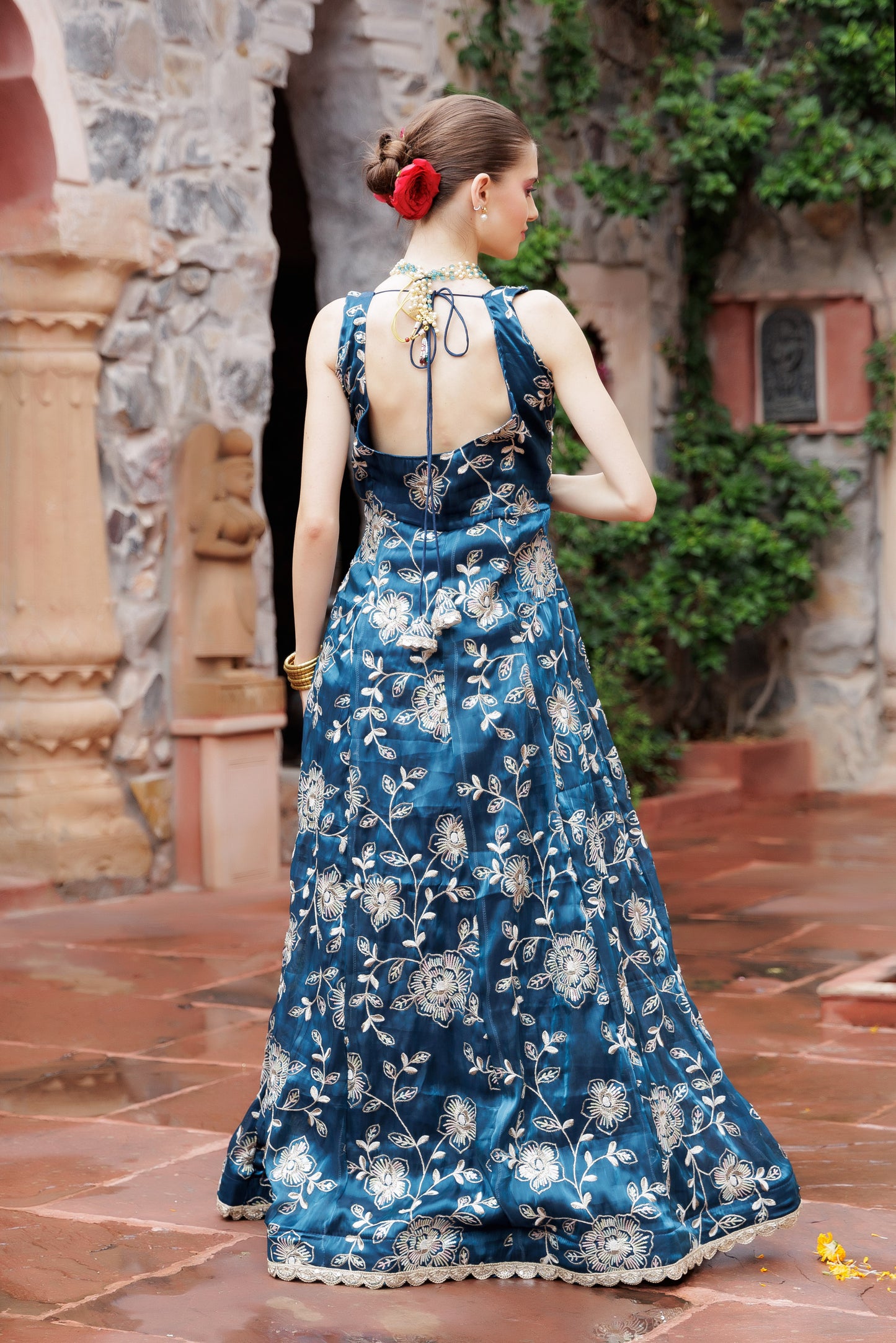Noor Teal Embroidered Festive Maxi Dress