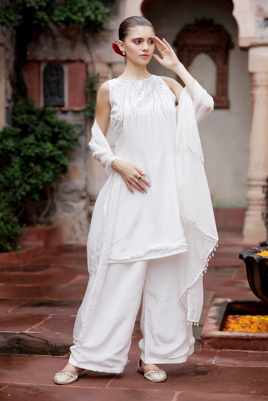 Noor White Embellished Indo-Western Set