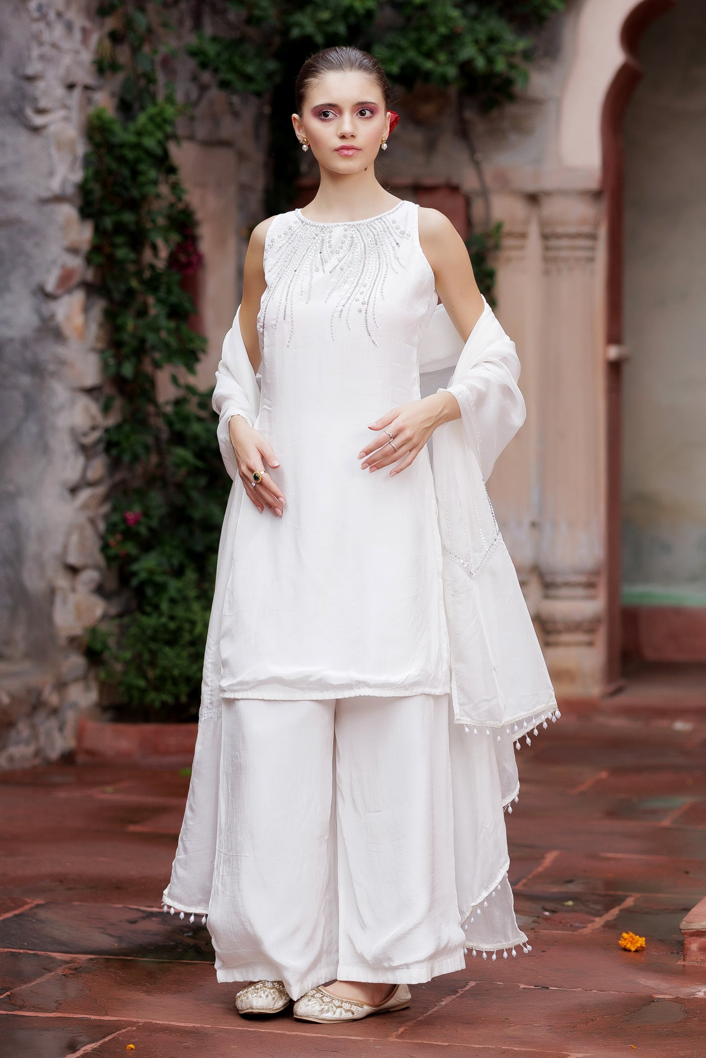 Noor White Embellished Indo-Western Set