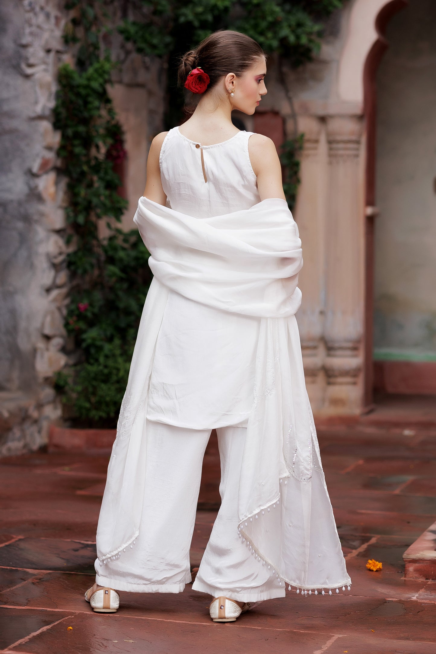 Noor White Embellished Indo-Western Set