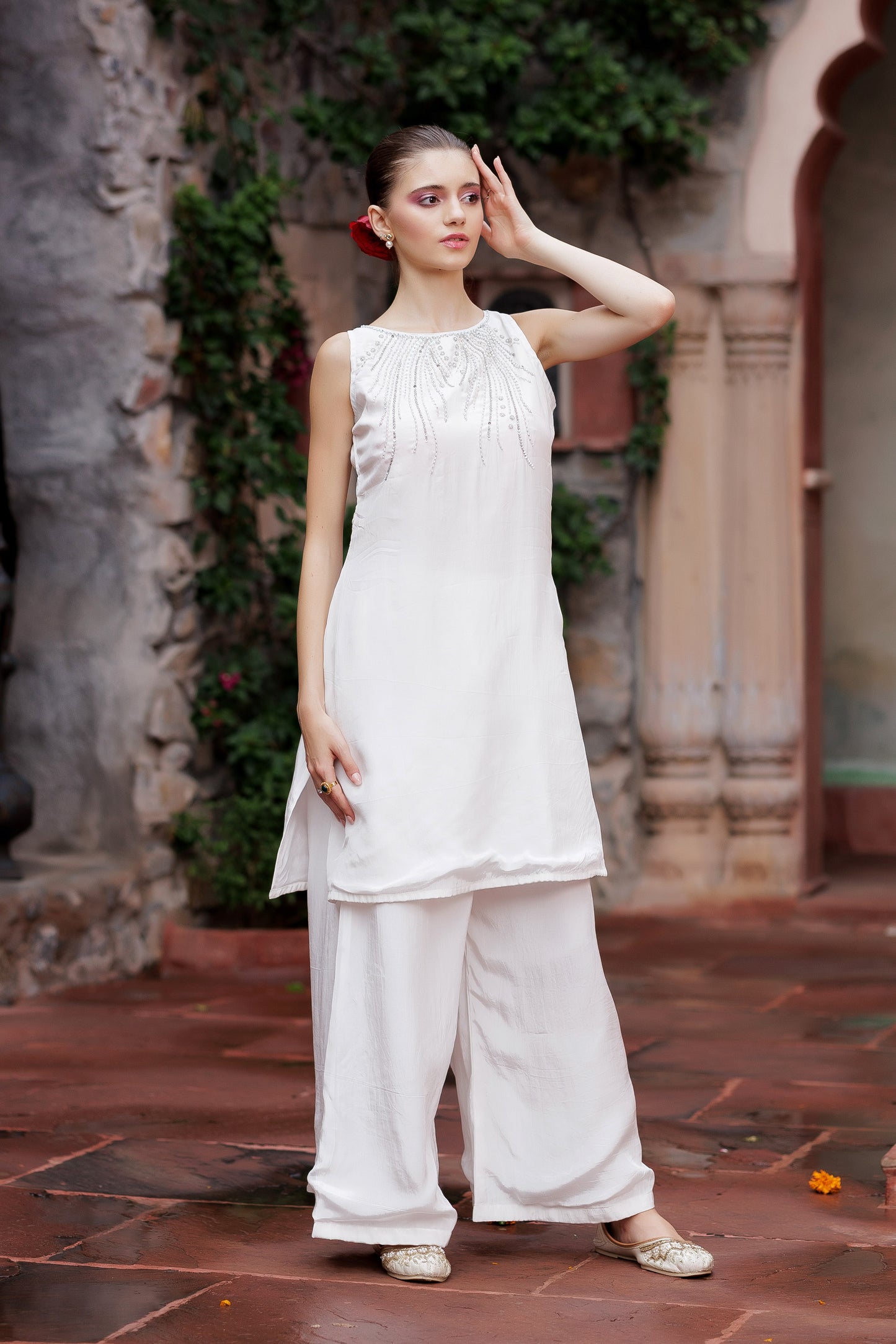 Noor White Embellished Indo-Western Set