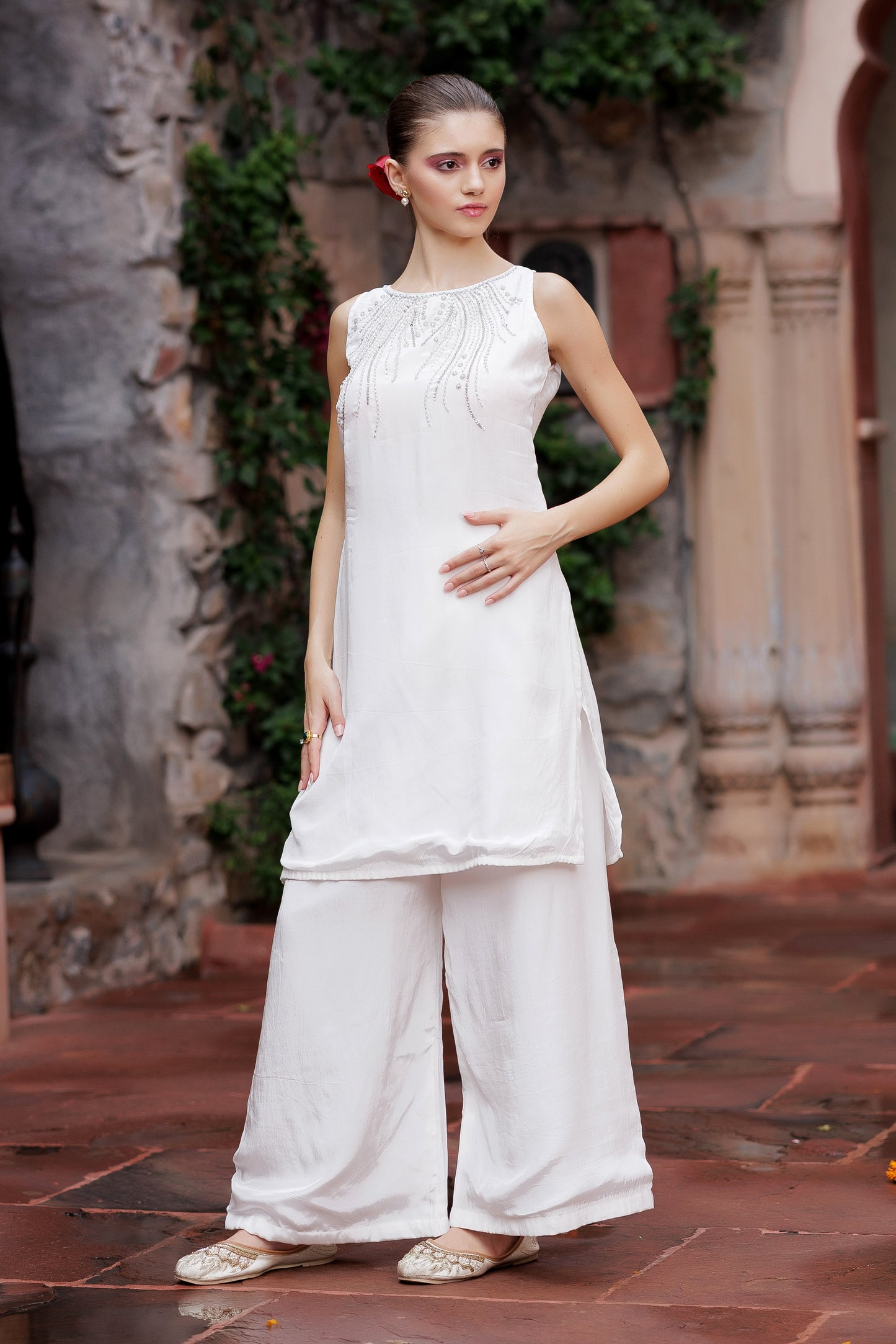 Noor White Embellished Indo-Western Set