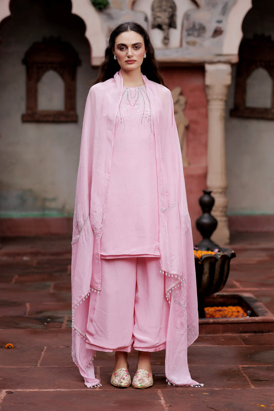 Noor Pink Embellished Indo-Western Set