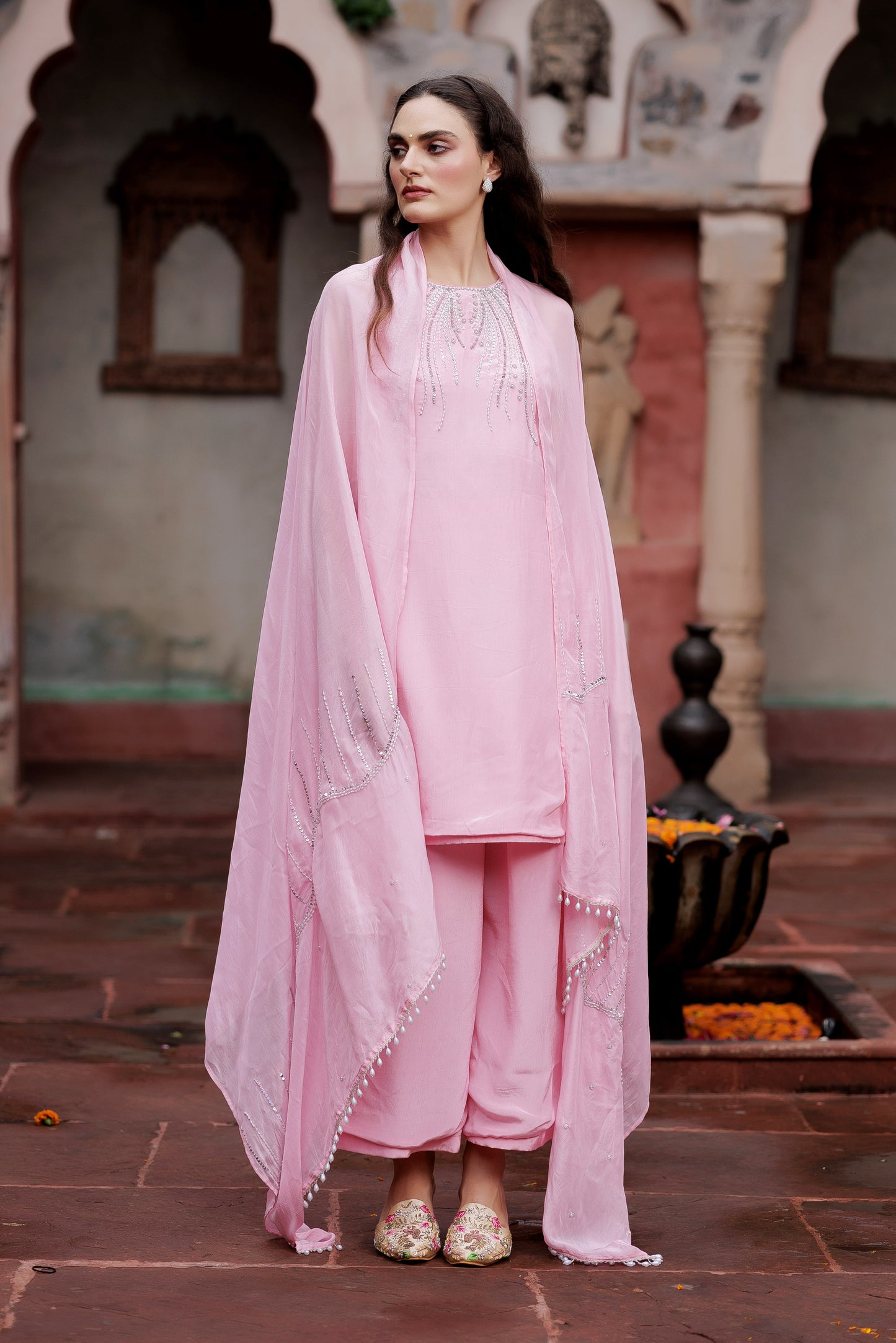 Noor Pink Embellished Indo-Western Set