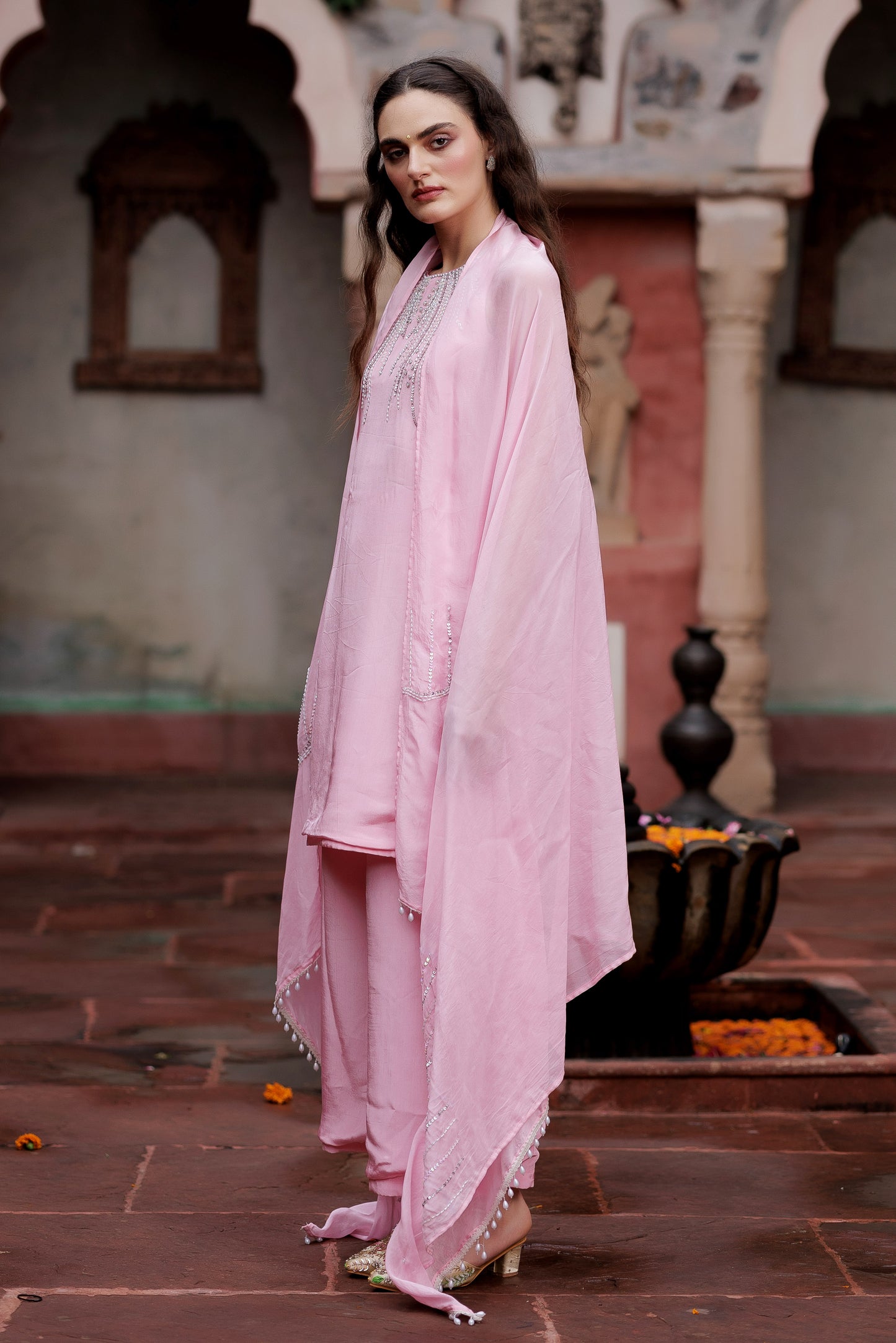 Noor Pink Embellished Indo-Western Set